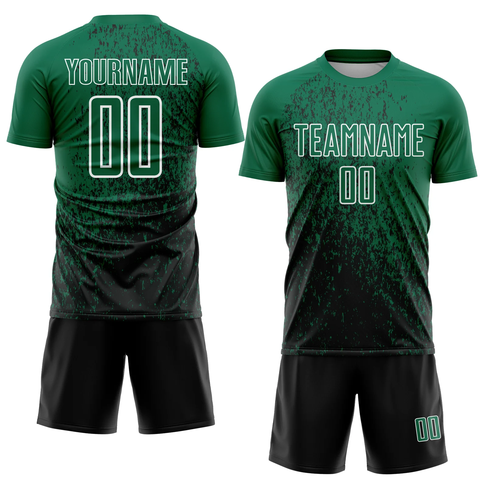 Custom Kelly Green Black-White Abstract Fragment Art Sublimation Soccer Uniform Jersey - Image 2