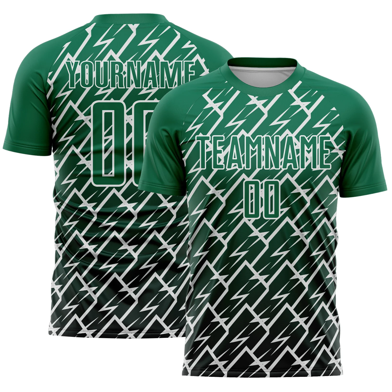 Custom Kelly Green Black-White Lightning Sports Sublimation Soccer Uniform Jersey