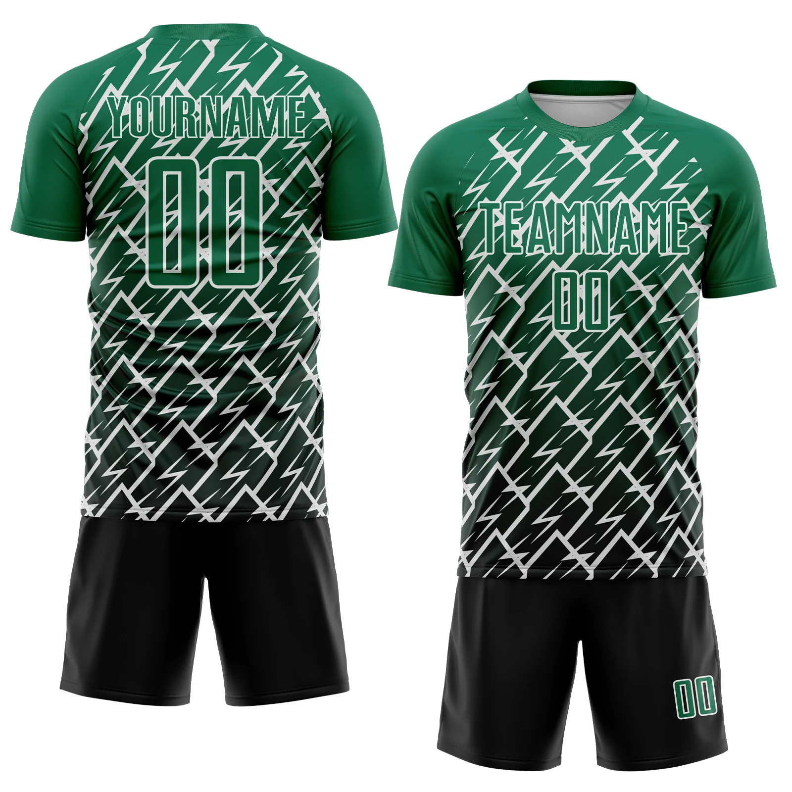 Custom Kelly Green Black-White Lightning Sports Sublimation Soccer Uniform Jersey - Image 2