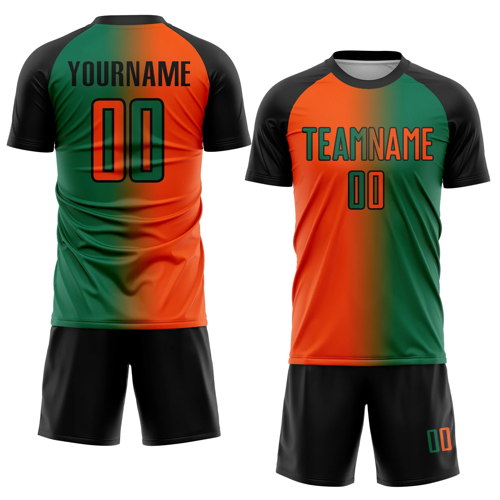 Custom Kelly Green Orange-Black Sublimation Gradient Fashion Soccer Uniform Jersey - Image 2