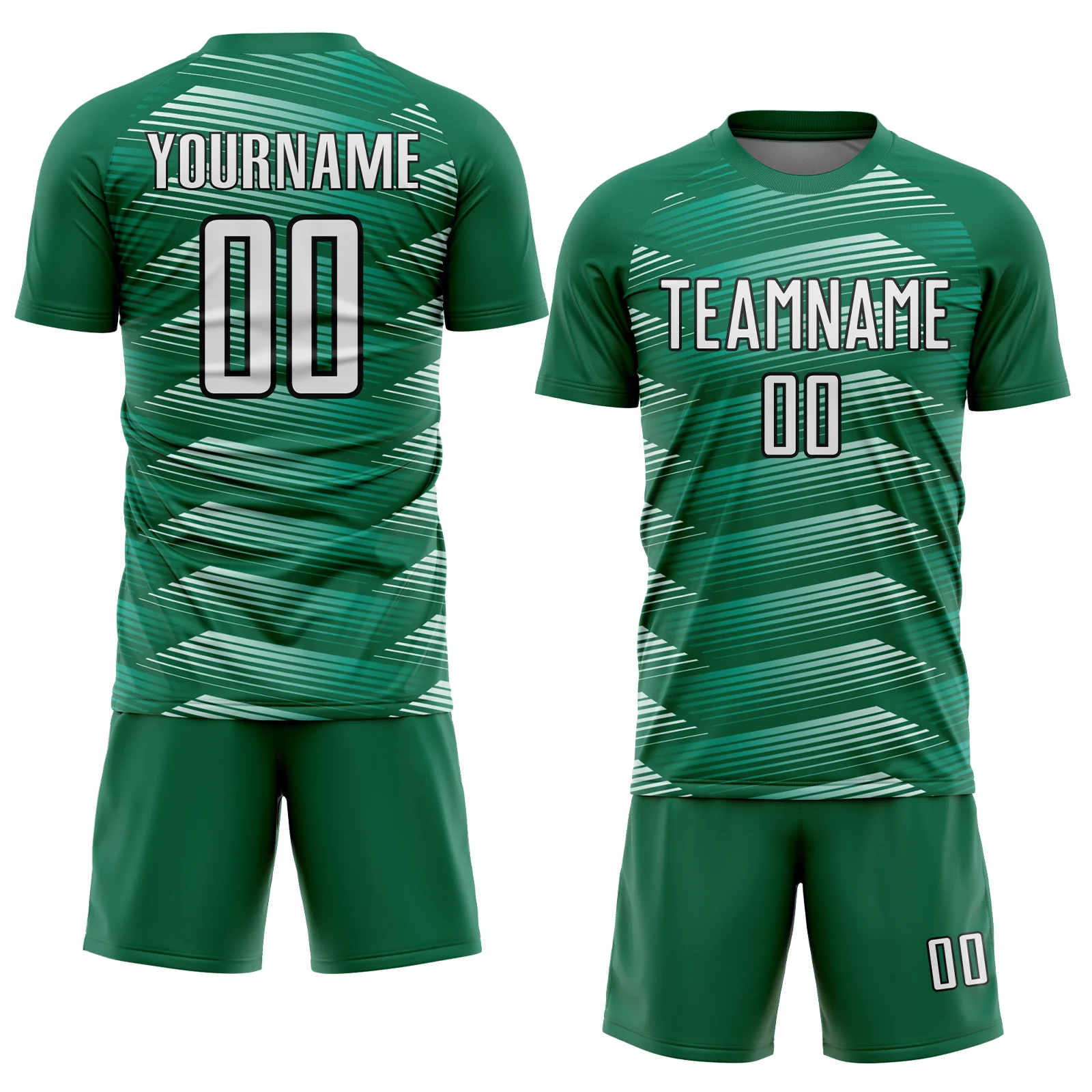 Custom Kelly Green White-Black Stripe Line Sublimation Soccer Uniform Jersey - Image 2