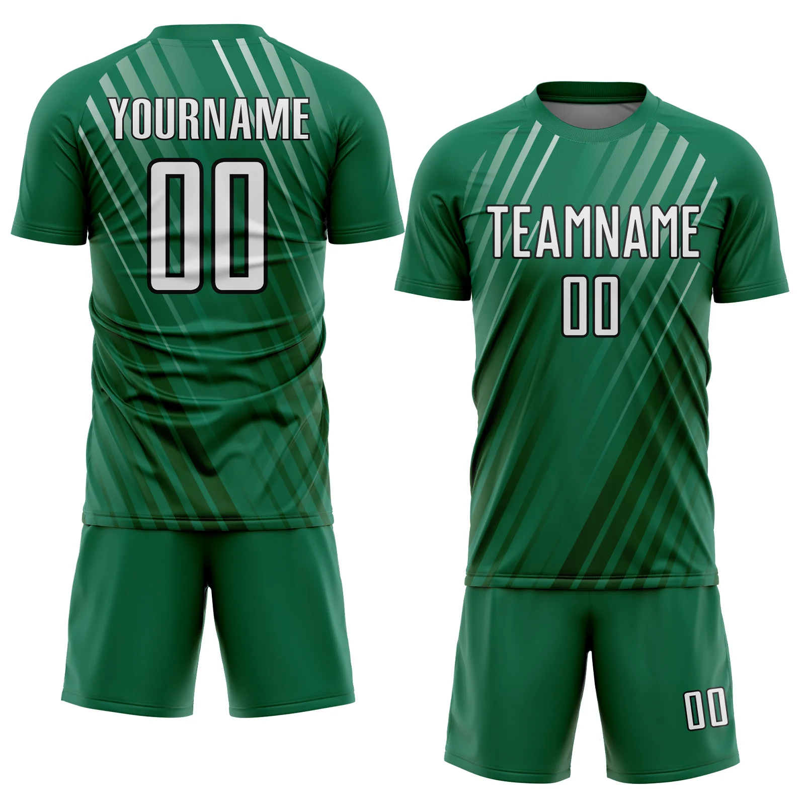 Custom Kelly Green White-Black Stripe Line Sublimation Soccer Uniform Jersey - Image 2
