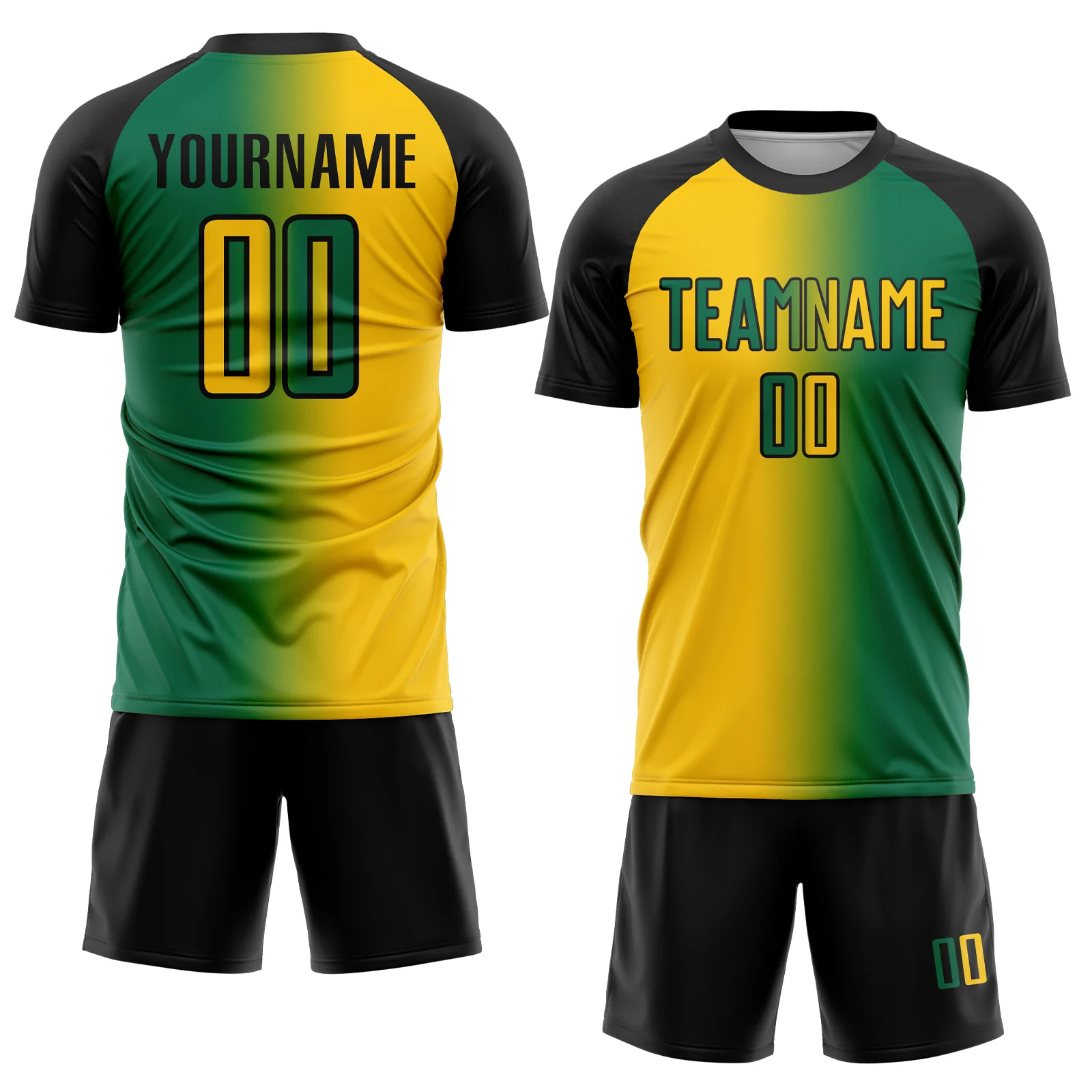 Custom Kelly Green Yellow-Black Sublimation Gradient Fashion Soccer Uniform Jersey - Image 2