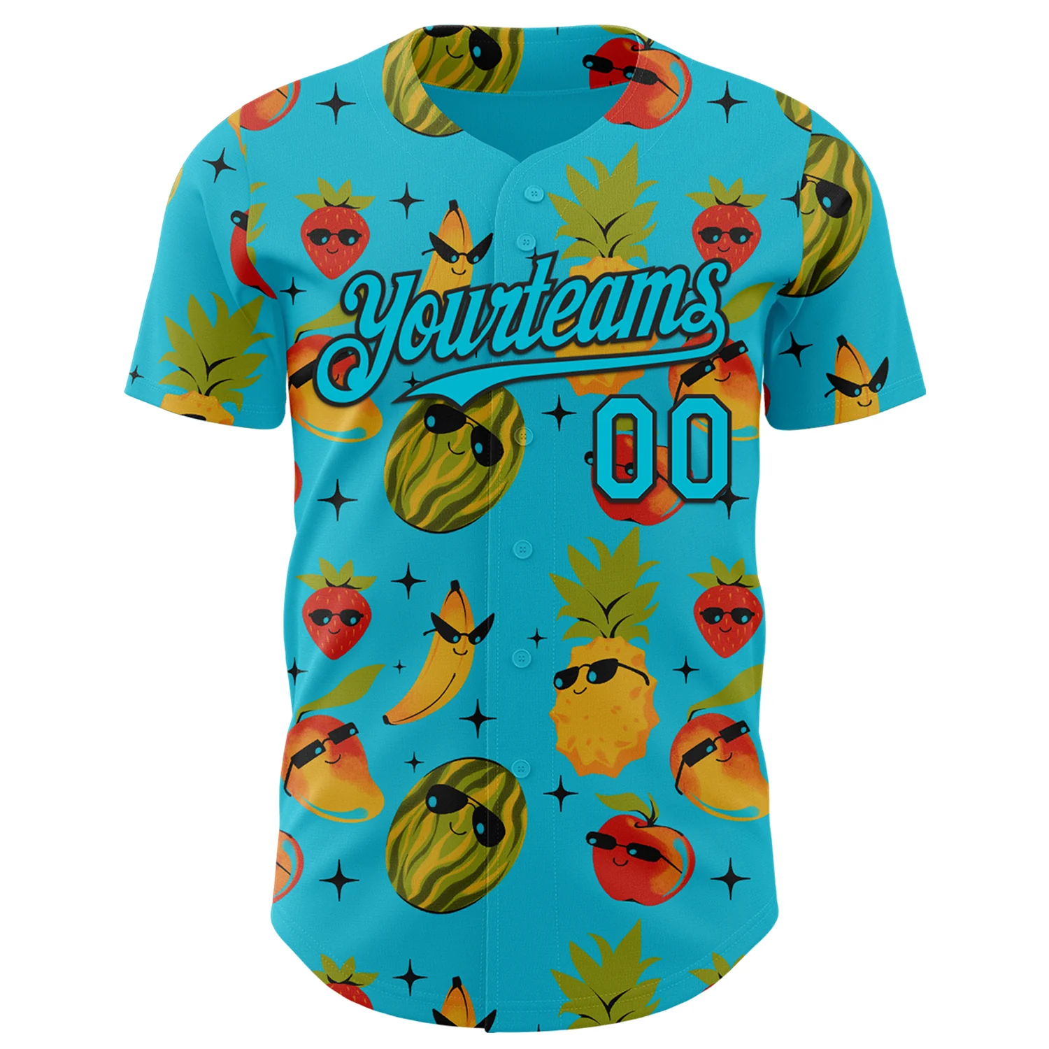 Custom Lakes Blue Lakes Blue-Black 3D Tobe Fonseca Tropical Cool Fruits Authentic Baseball Jersey - Image 2