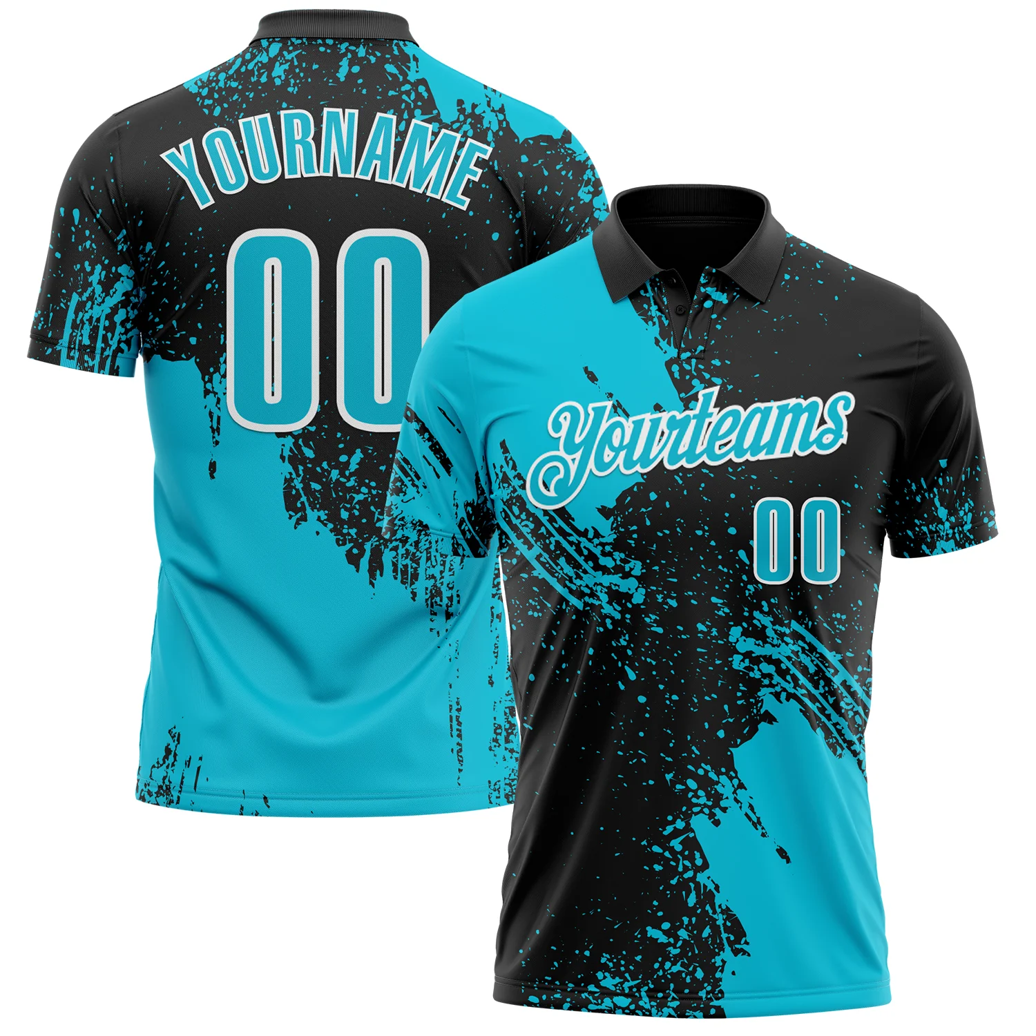 Custom Lakes Blue Black-White 3D Pattern Design Abstract Brush Stroke Performance Polo Shirt