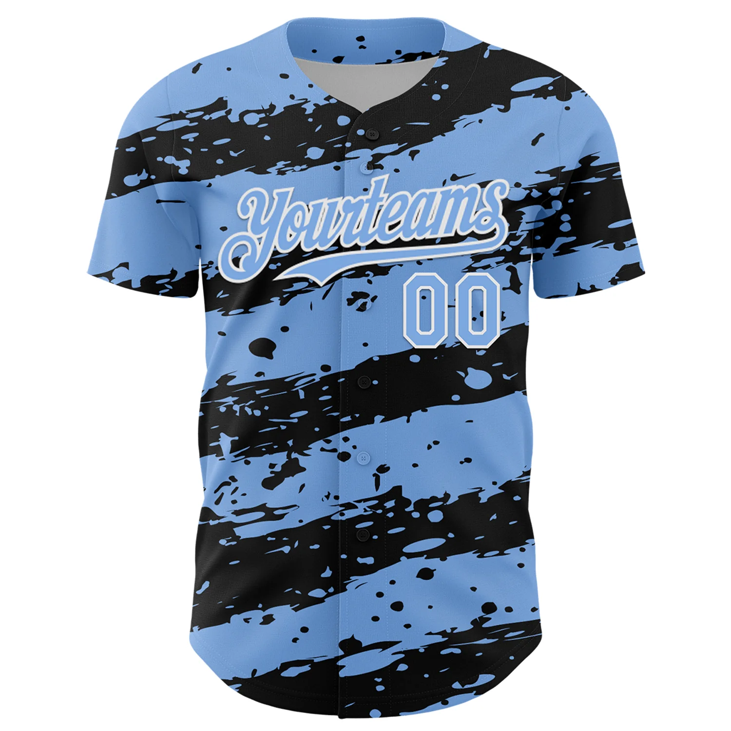 Custom Light Blue Black-White Paint Splash Stripe Authentic Baseball Jersey - Image 2