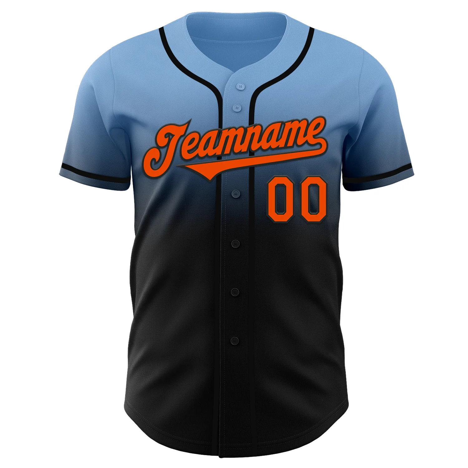 Custom Light Blue Orange-Black Authentic Fade Fashion Baseball Jersey - Image 2
