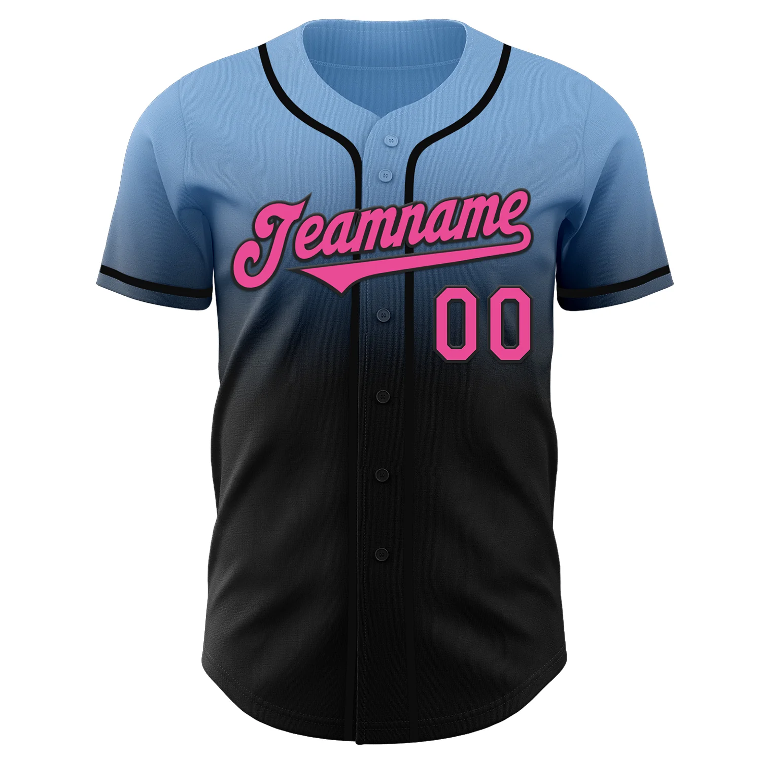 Custom Light Blue Pink-Black Authentic Fade Fashion Baseball Jersey - Image 2