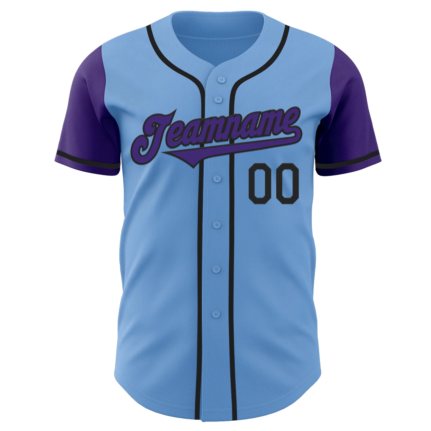 Custom Light Blue Purple-Black Authentic Two Tone Baseball Jersey - Image 2