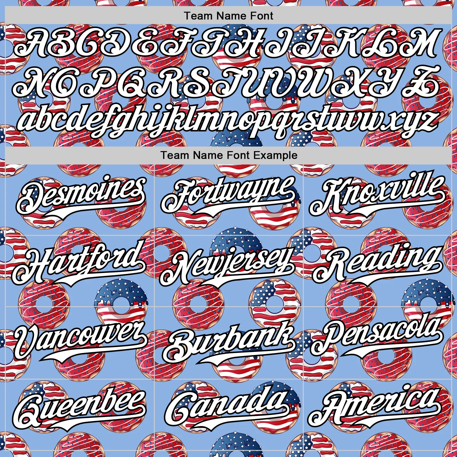 Custom Light Blue White-Black 3D Pattern Design USA Flag Foodie Food Dessert Donut Authentic Baseball Jersey - Image 4