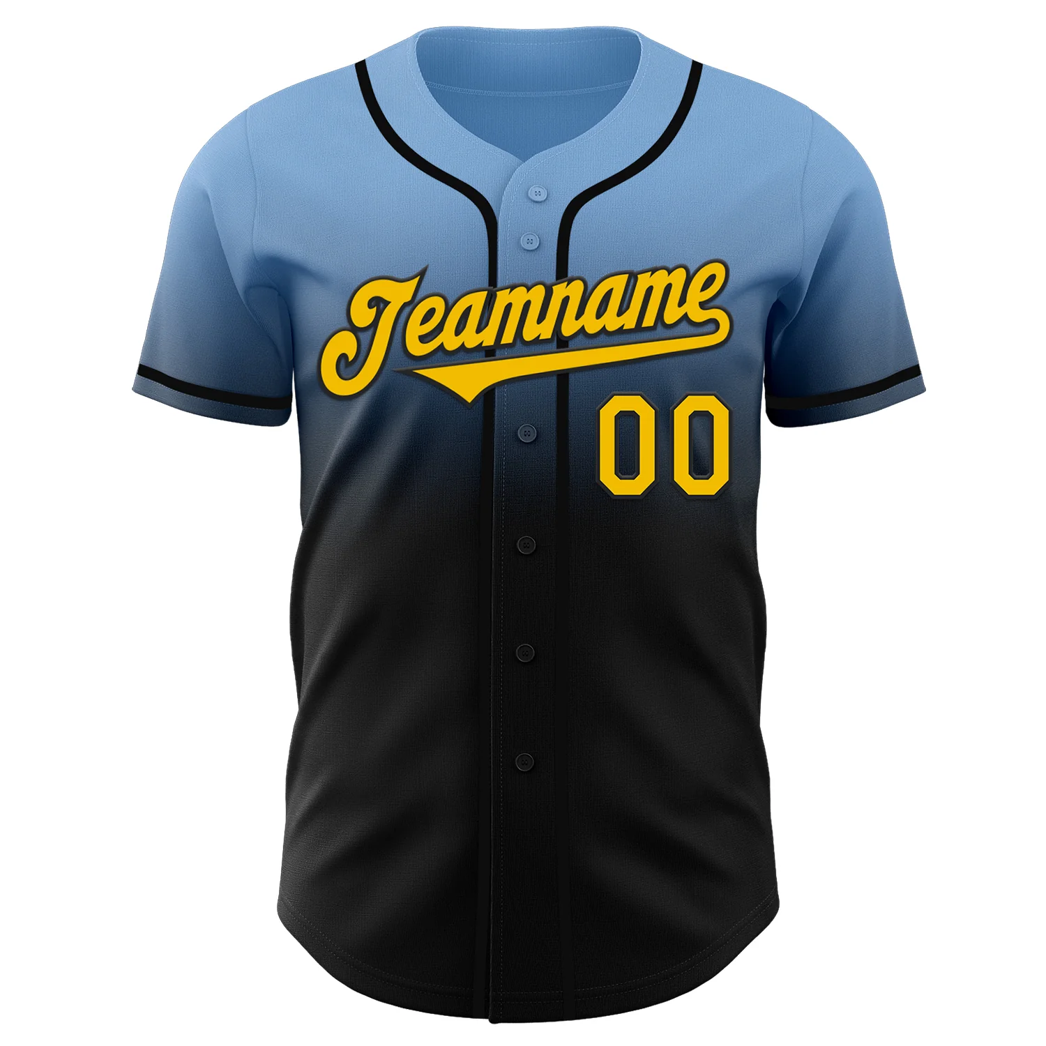 Custom Light Blue Yellow-Black Authentic Fade Fashion Baseball Jersey - Image 2