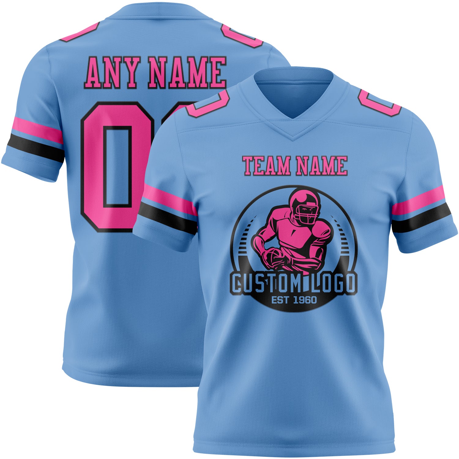 Custom Light Blue Pink-Black Authentic Football Jersey - Image 2