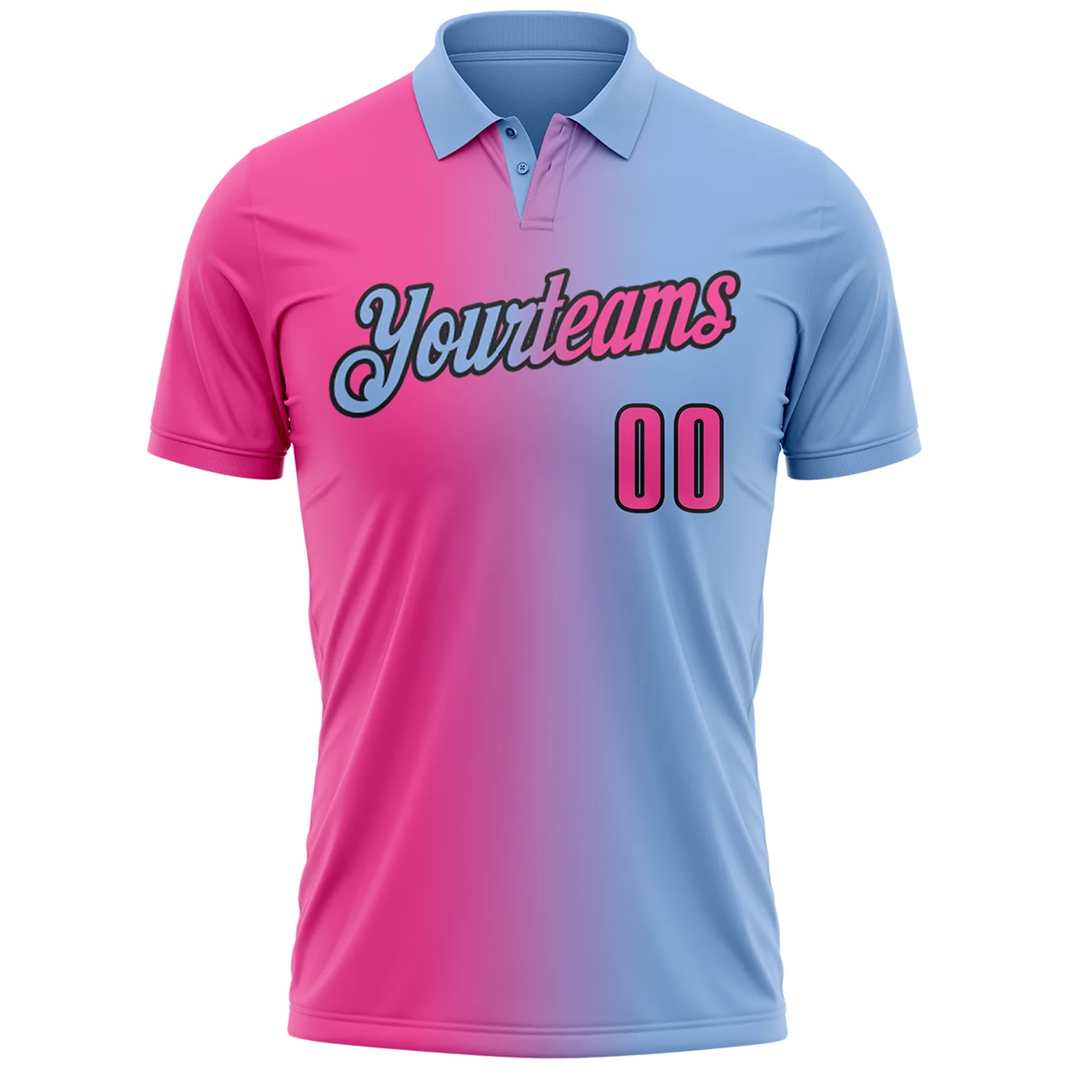 Custom Light Blue Pink-Black 3D Gradient Fashion Performance Polo Shirt - Image 2
