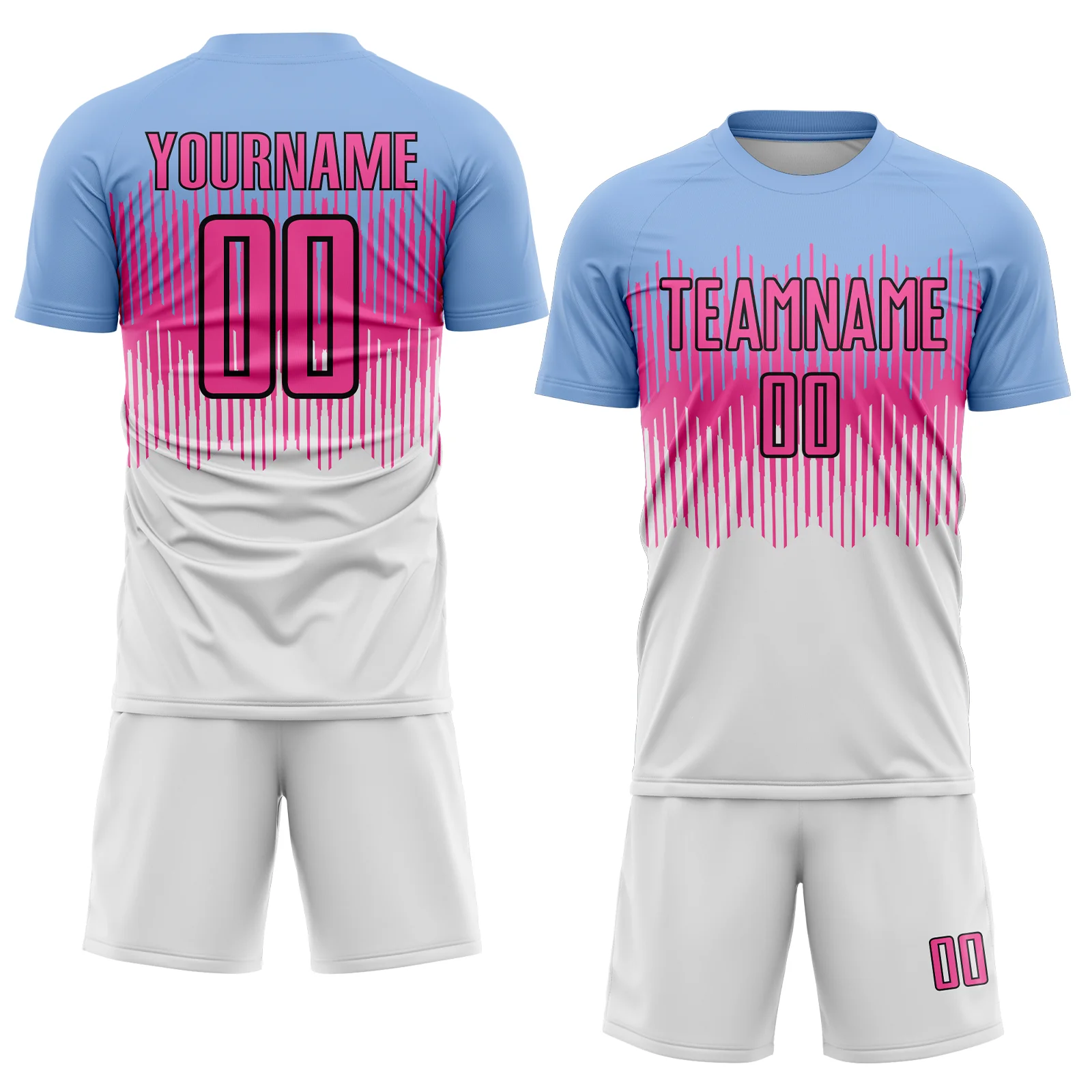 Custom Light Blue Pink Black-White Colombia Gradient Lines Sublimation Soccer Uniform Jersey - Image 2