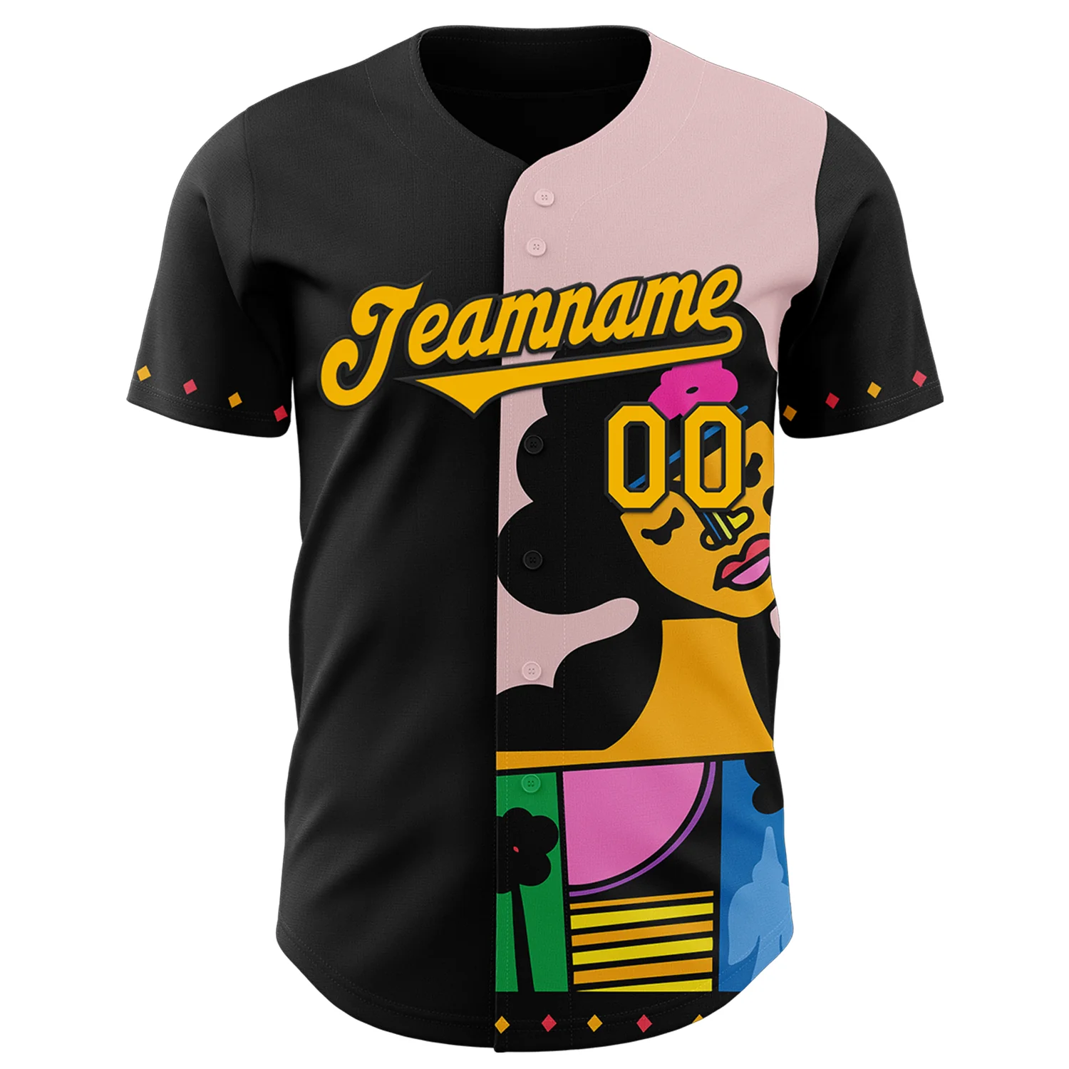 Custom Light Pink Gold-Black Ninhol Bird Heart Authentic Baseball Jersey - Image 2
