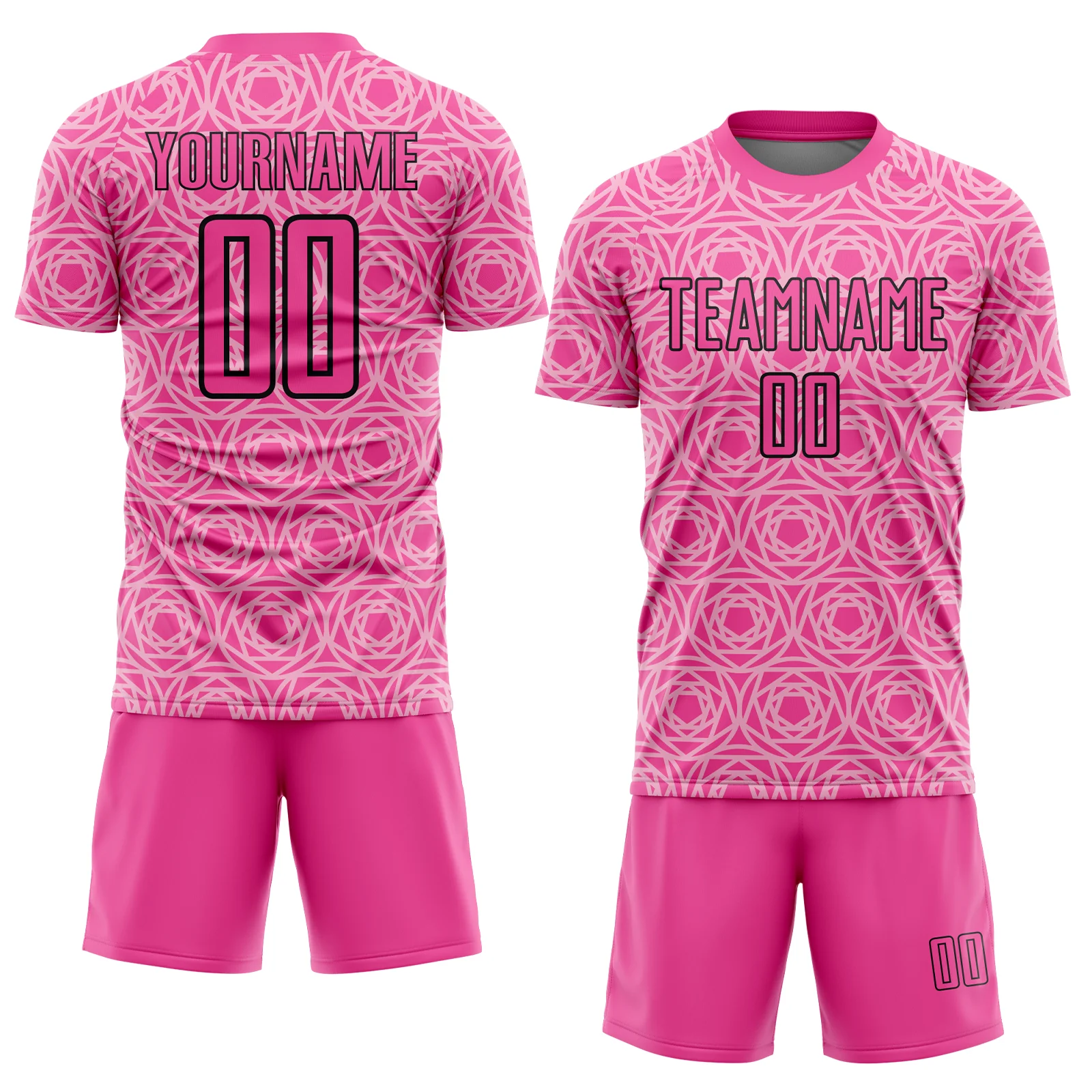 Custom Light Pink Pink-Black Colombia Geometric Interlocking Pattern Sublimation Soccer Uniform Jersey - Image 2
