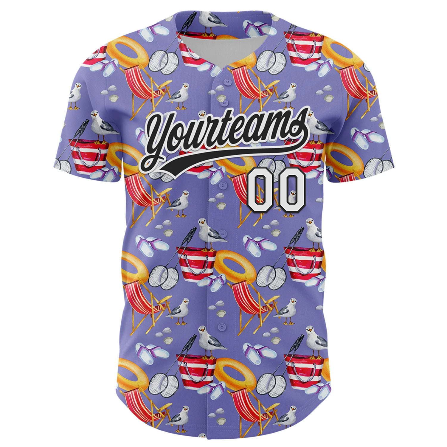 Custom Light Purple White-Black 3D Hawaii Beach Seabird Authentic Baseball Jersey - Image 2