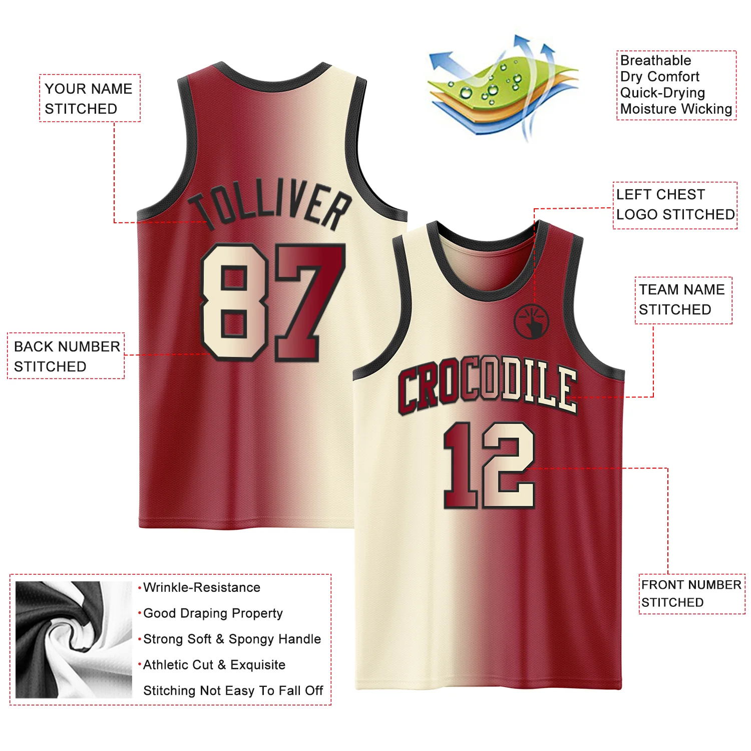 Custom Maroon Cream-Black Authentic Gradient Fashion Basketball Jersey - Image 3
