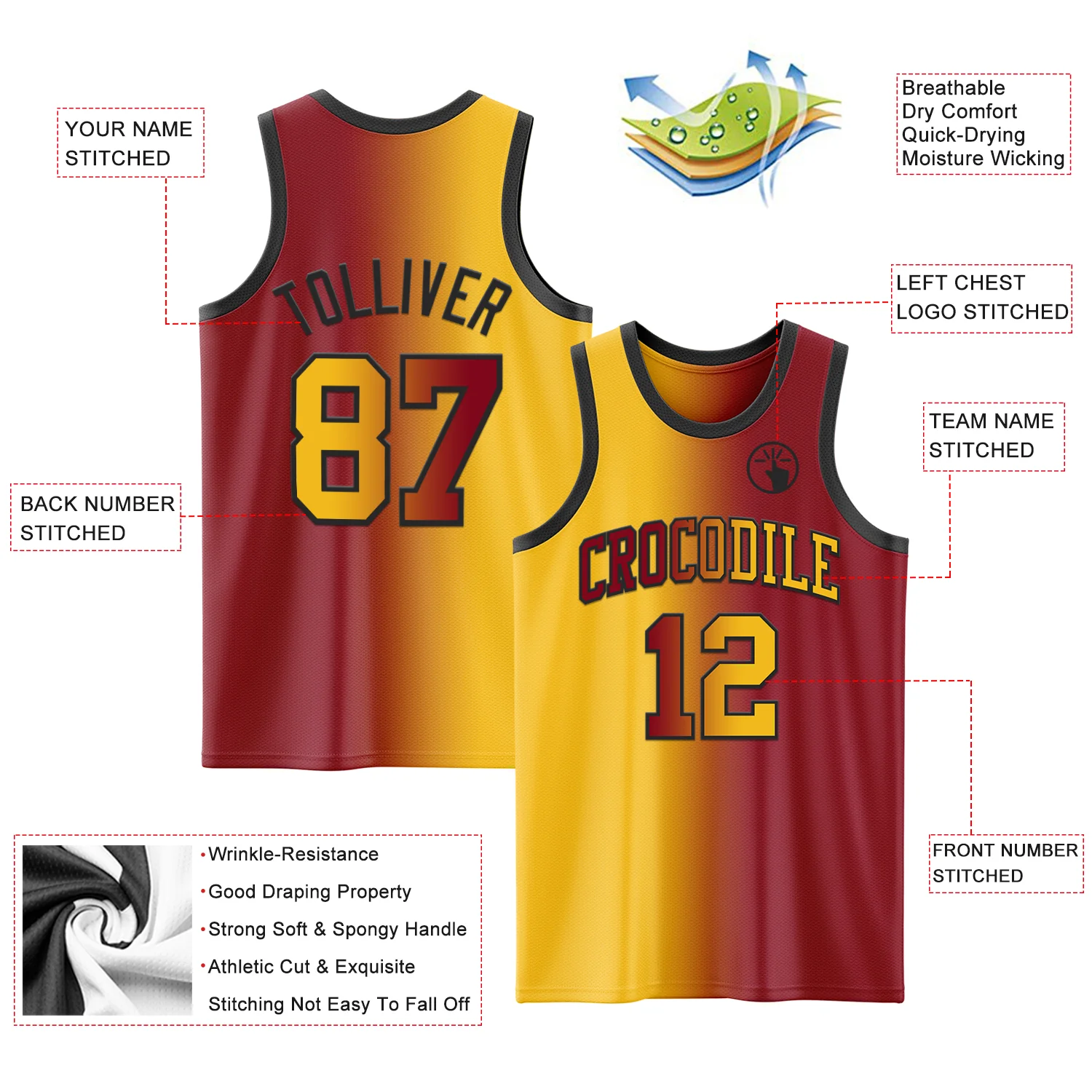 Custom Maroon Gold-Black Authentic Gradient Fashion Basketball Jersey - Image 3