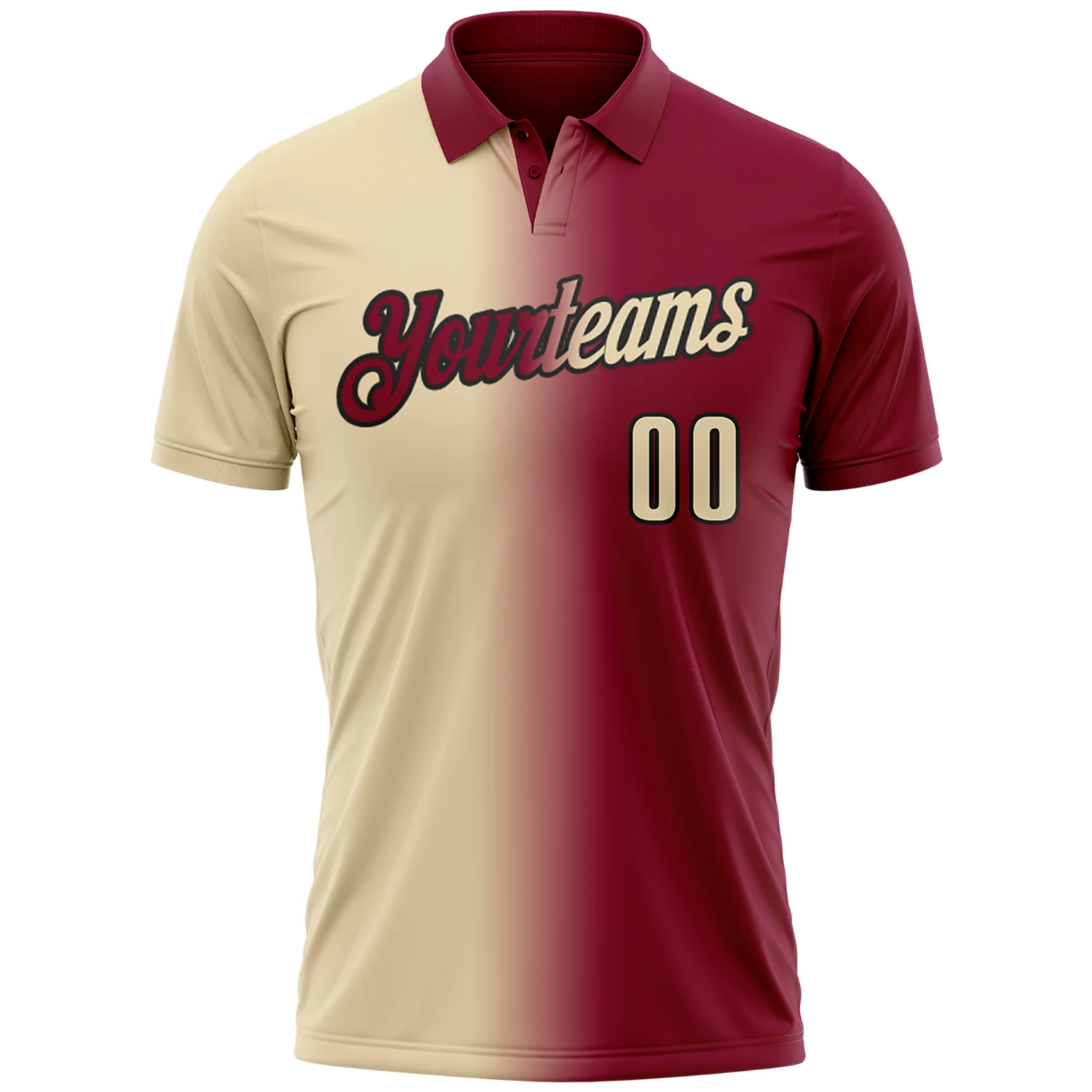 Custom Maroon Cream-Black 3D Gradient Fashion Performance Polo Shirt - Image 2