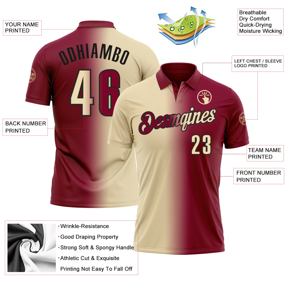 Custom Maroon Cream-Black 3D Gradient Fashion Performance Polo Shirt - Image 3