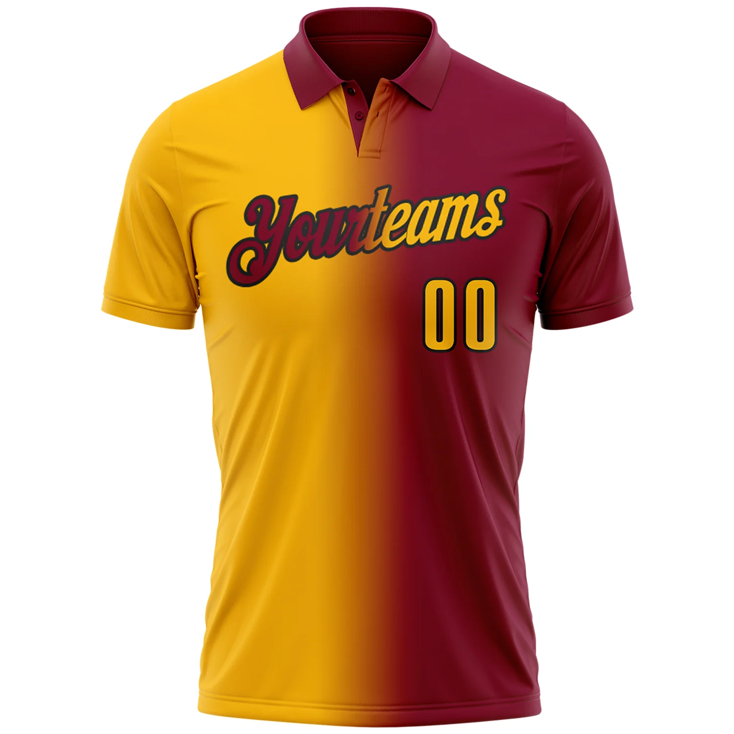Custom Maroon Gold-Black 3D Gradient Fashion Performance Polo Shirt - Image 2