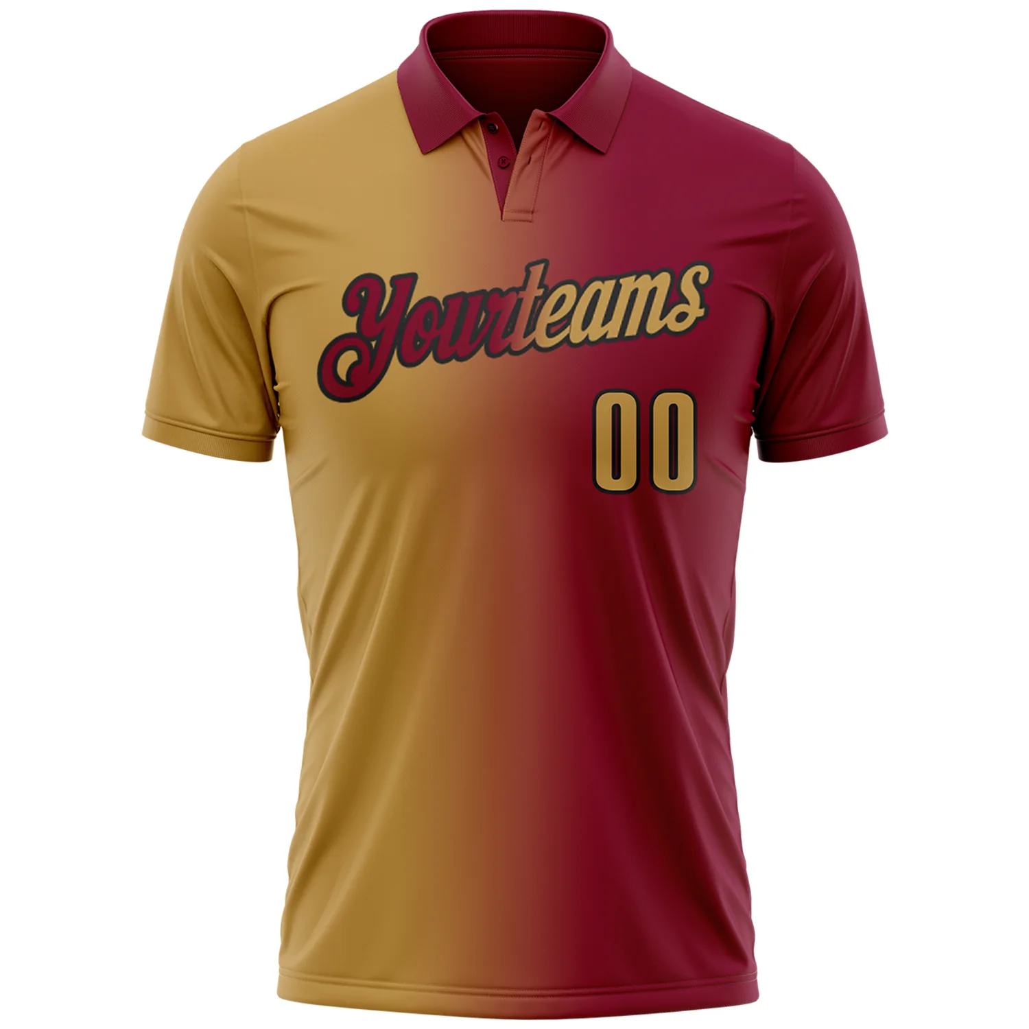 Custom Maroon Old Gold-Black 3D Gradient Fashion Performance Polo Shirt - Image 2