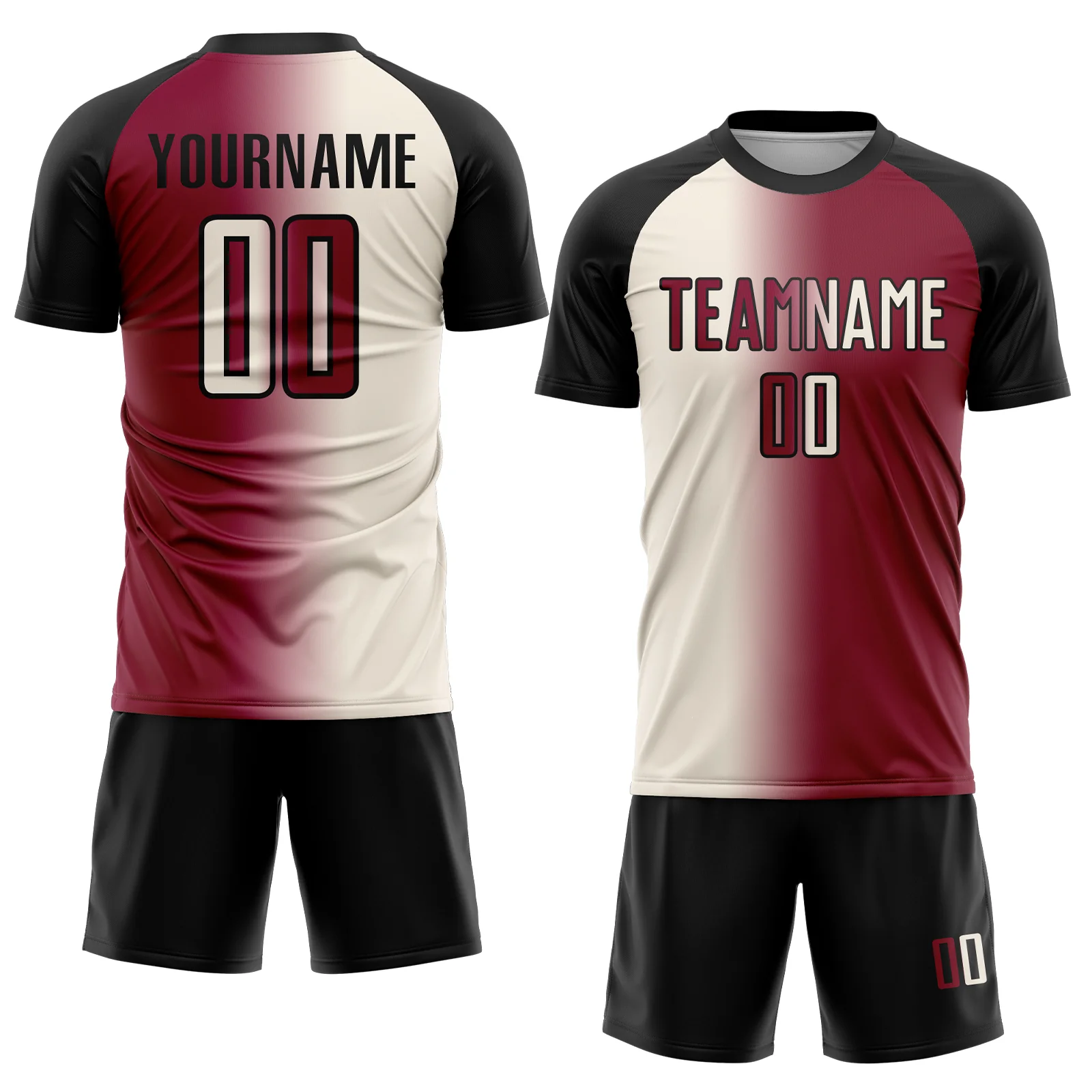 Custom Maroon Cream-Black Sublimation Gradient Fashion Soccer Uniform Jersey - Image 2