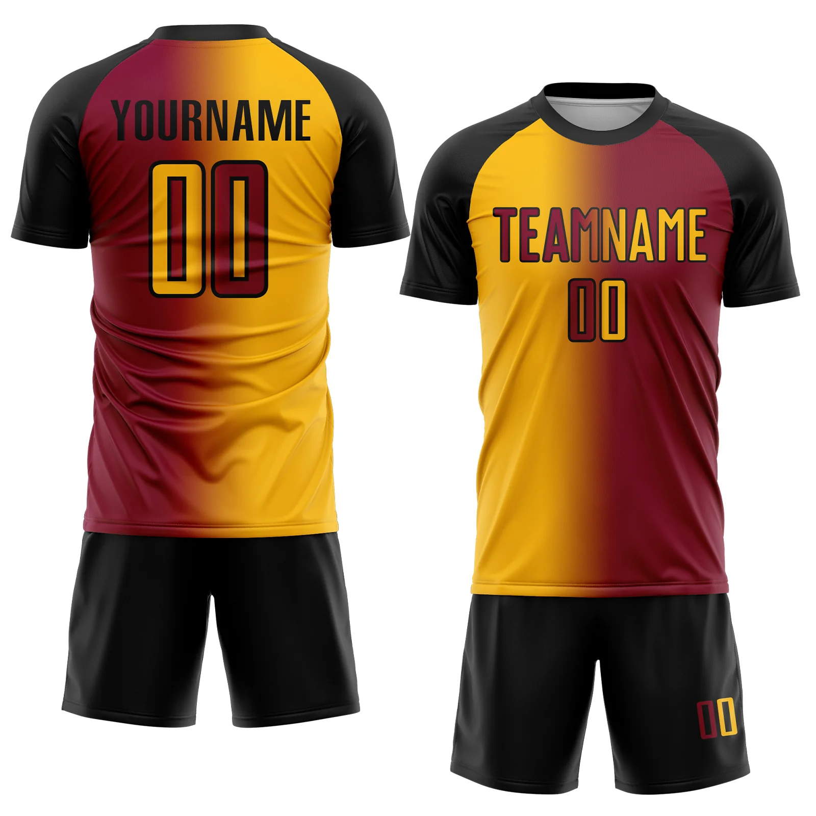 Custom Maroon Gold-Black Sublimation Gradient Fashion Soccer Uniform Jersey - Image 2