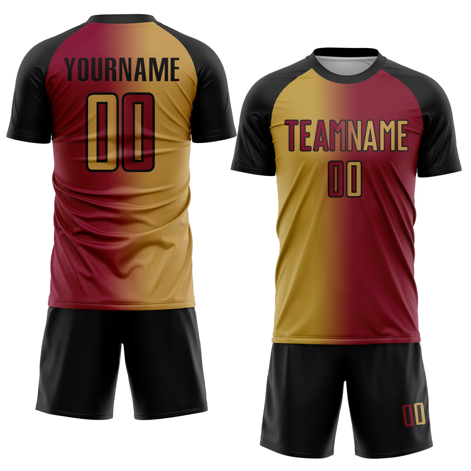 Custom Maroon Old Gold-Black Sublimation Gradient Fashion Soccer Uniform Jersey - Image 2