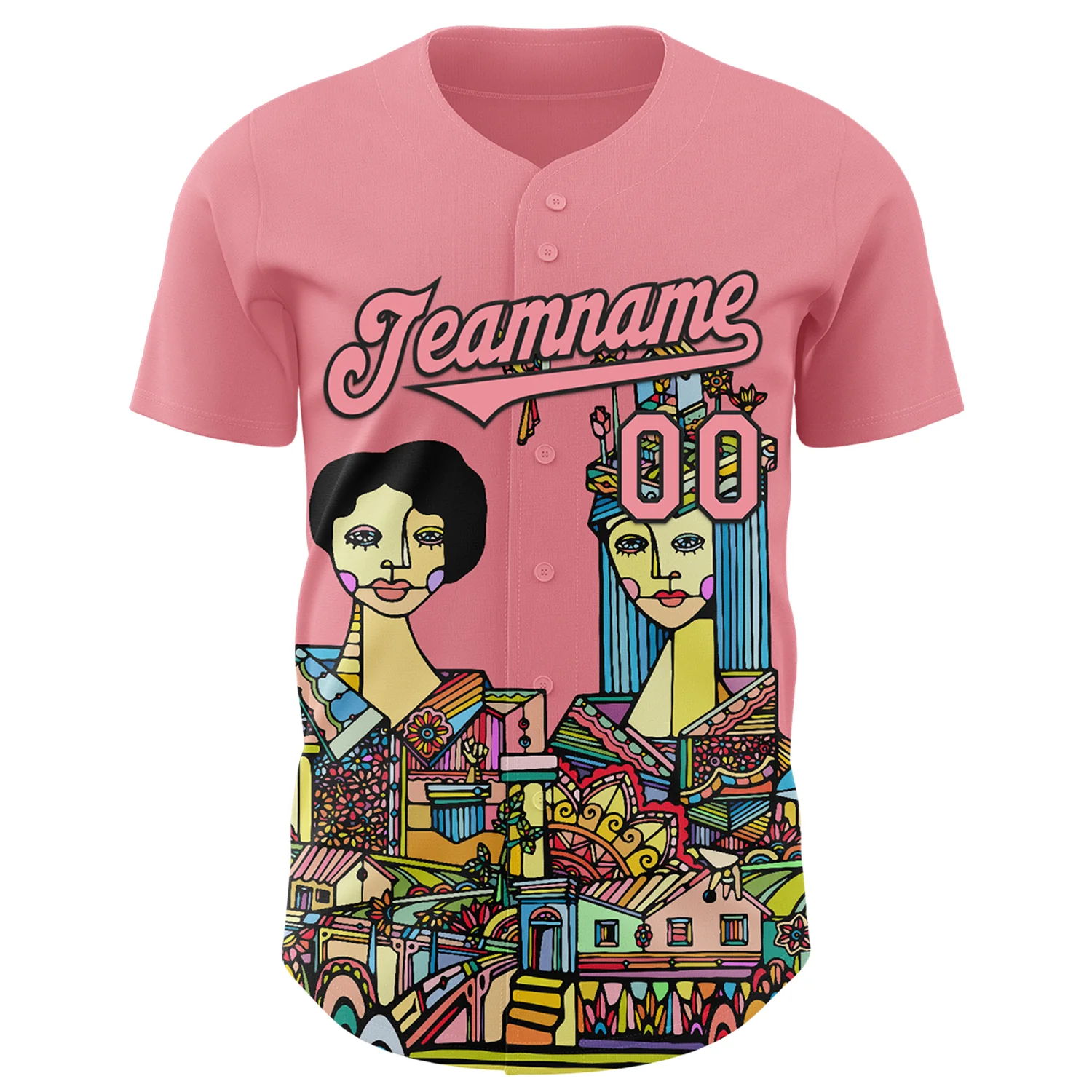 Custom Medium Pink Black Ninhol Portrait of A Couple Authentic Baseball Jersey - Image 2