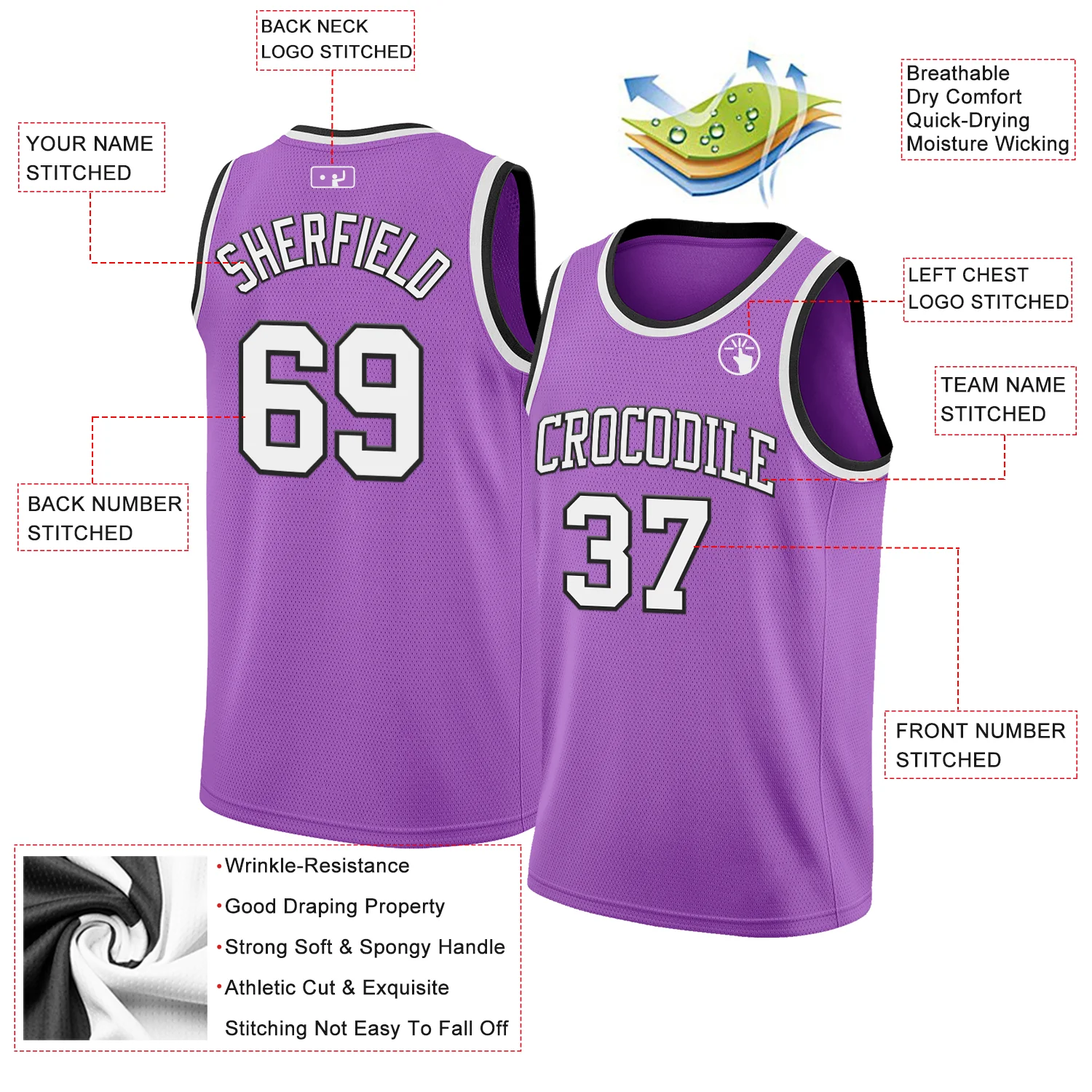 Custom Medium Purple White-Black Authentic Basketball Jersey - Image 2