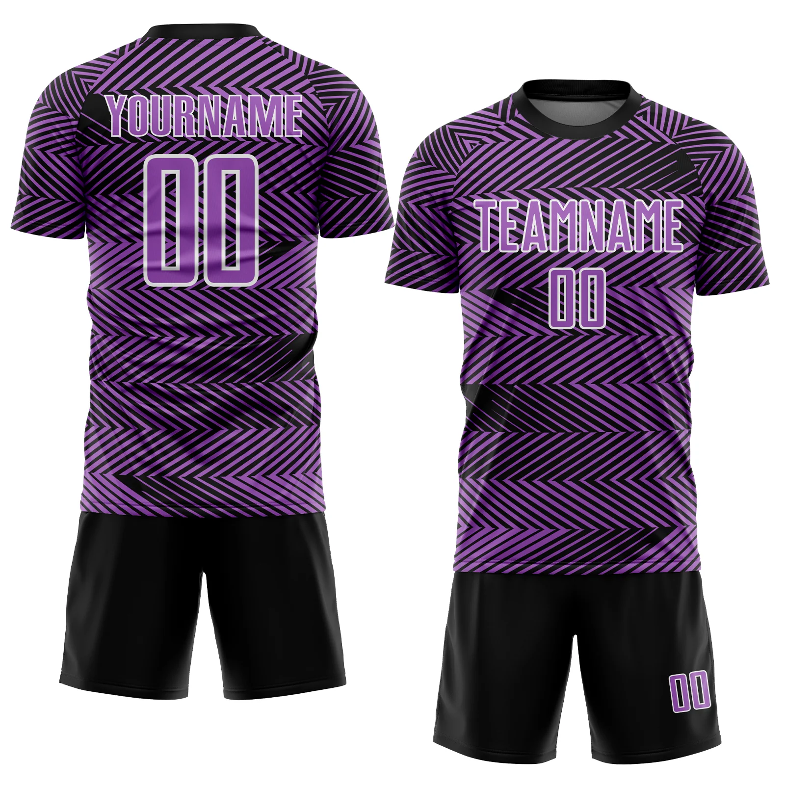 Custom Medium Purple Black-White Line Sublimation Soccer Uniform Jersey - Image 2