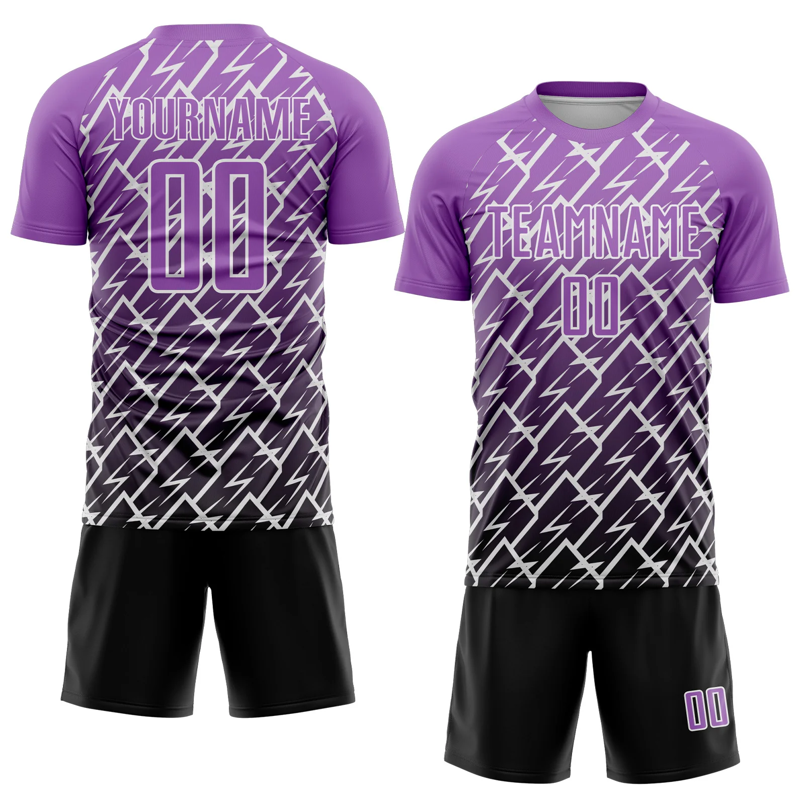 Custom Medium Purple Black-White Lightning Sports Sublimation Soccer Uniform Jersey - Image 2