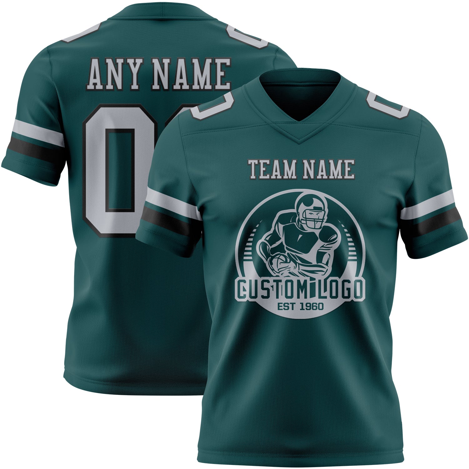 Custom Midnight Green Gray-Black Authentic Football Jersey - Image 2