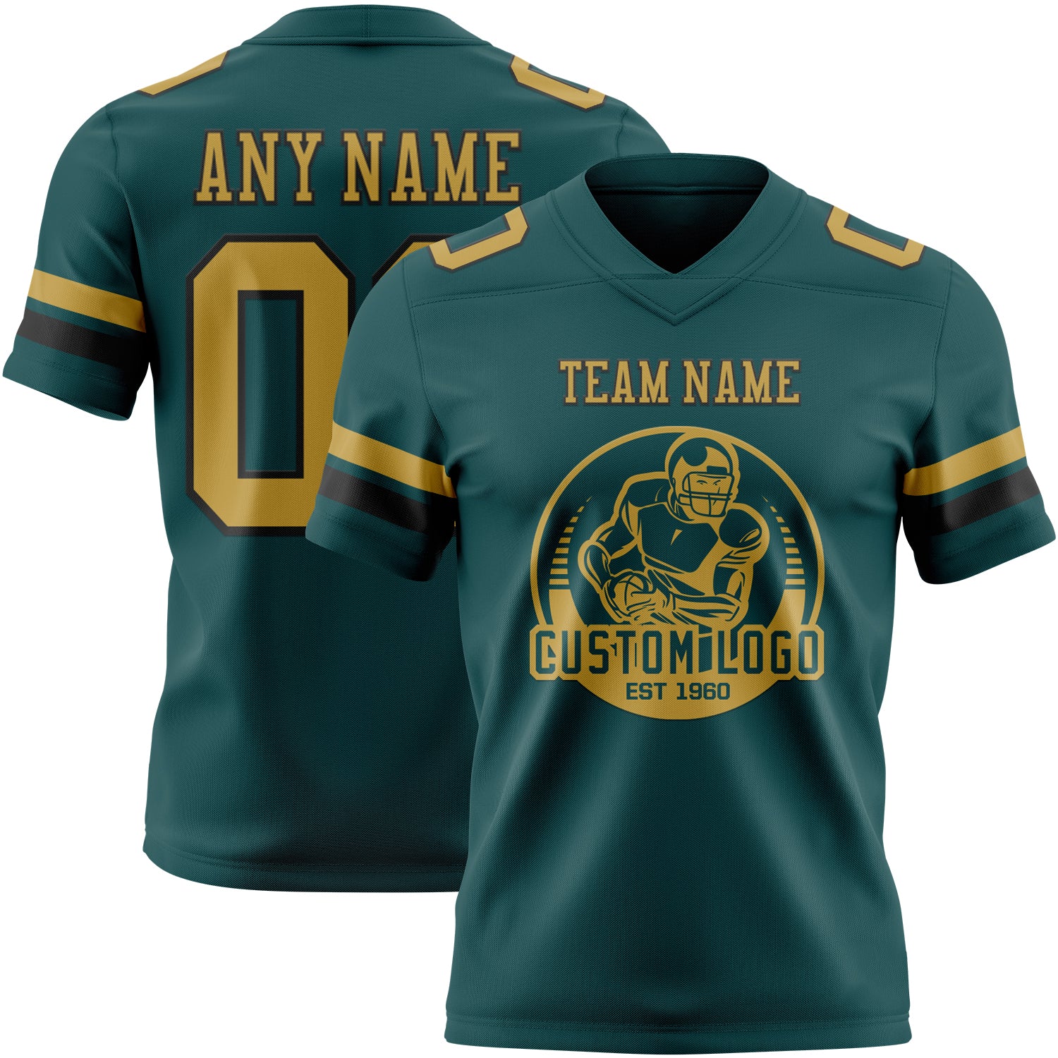 Custom Midnight Green Old Gold-Black Authentic Football Jersey - Image 2