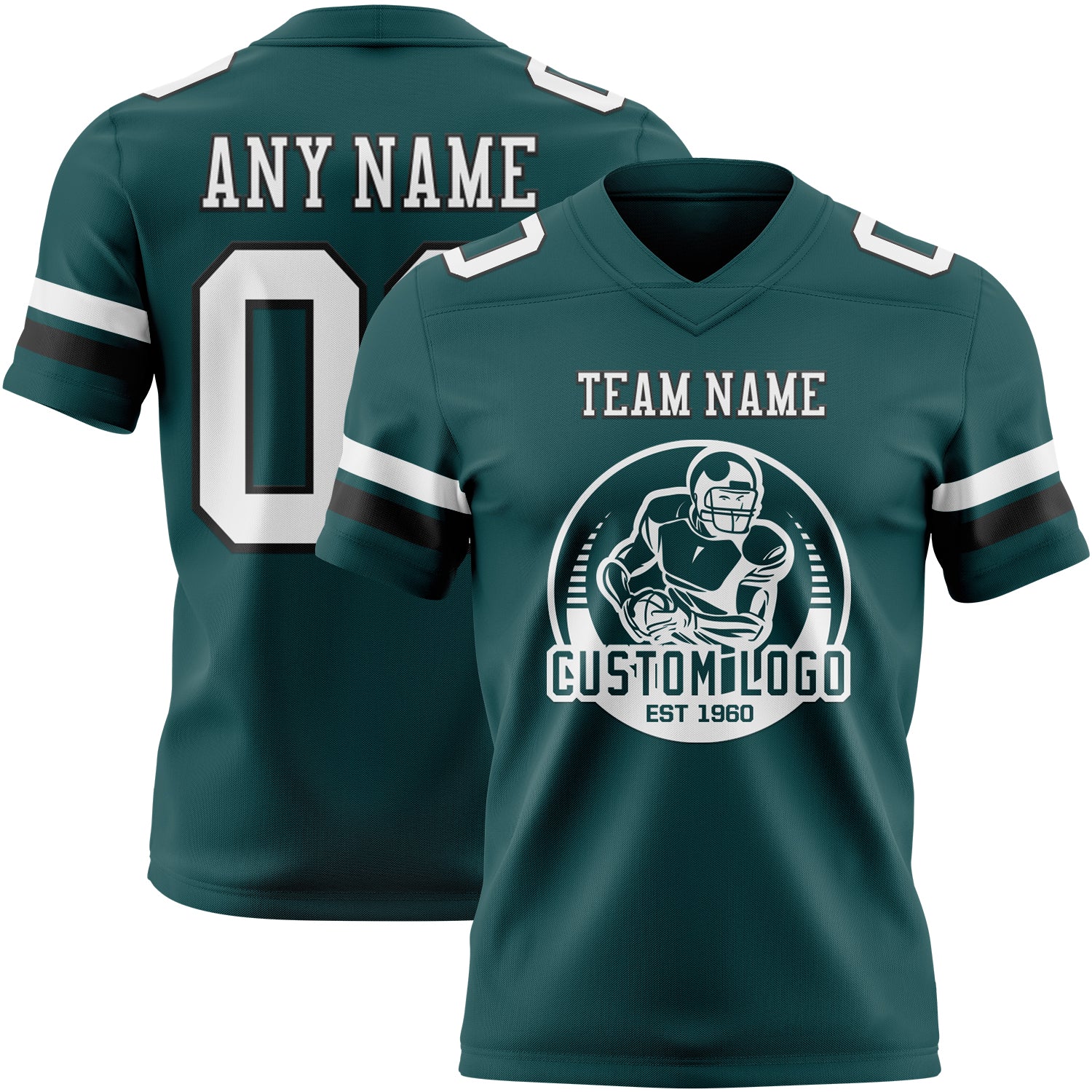 Custom Midnight Green White-Black Authentic Football Jersey - Image 2