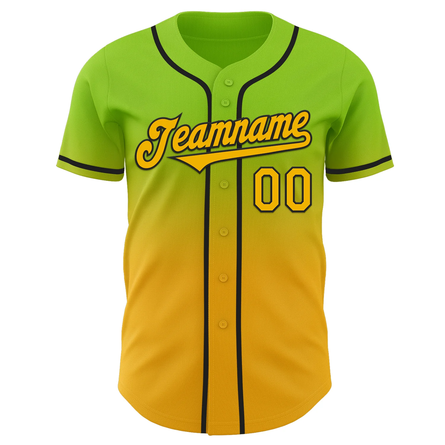Custom Neon Green Gold-Black Authentic Fade Fashion Baseball Jersey - Image 2