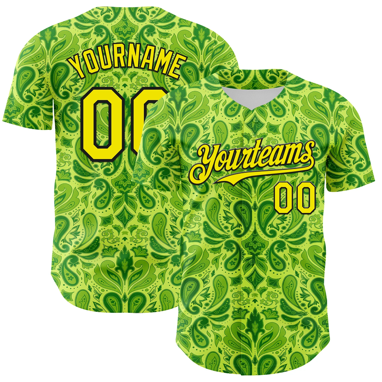 Custom Neon Green Black Rave Party Ethnic Paisley Bandana Authentic Baseball Jersey