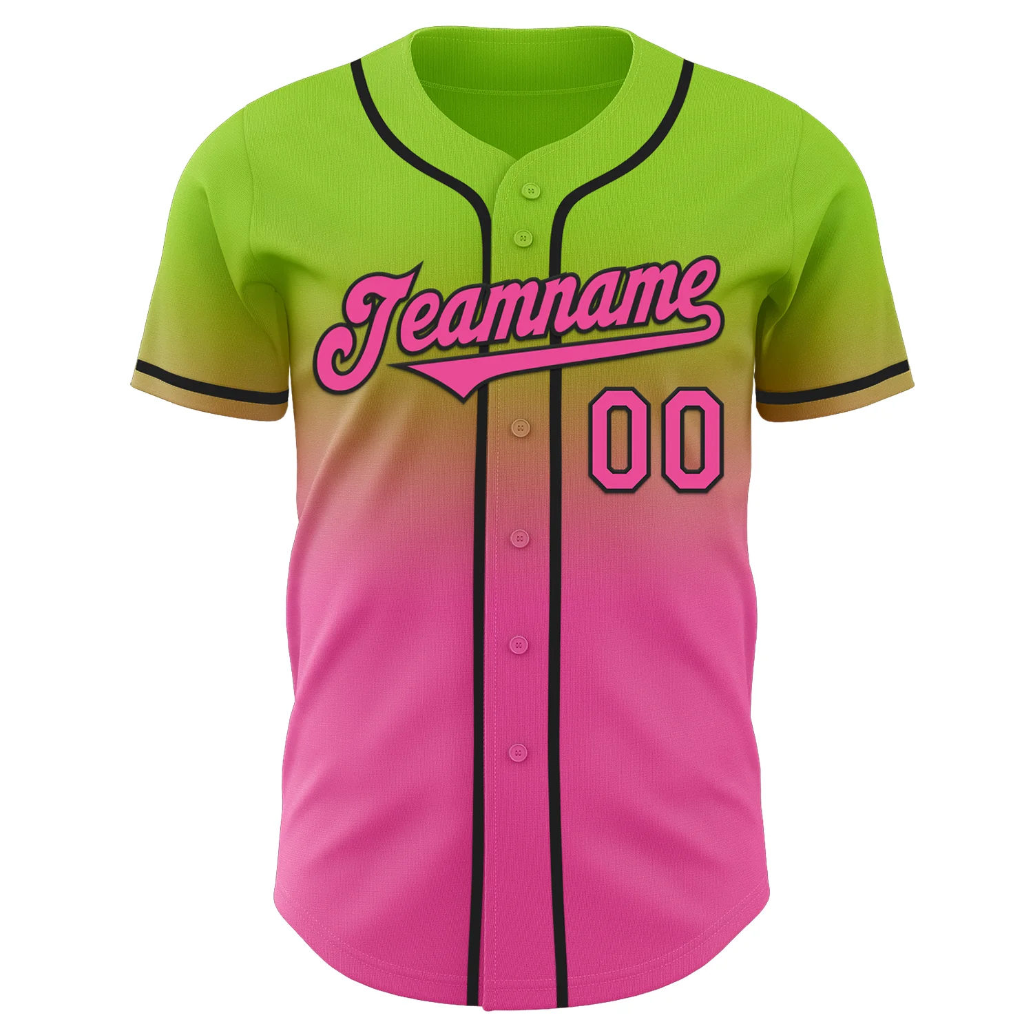 Custom Neon Green Pink-Black Authentic Fade Fashion Baseball Jersey - Image 2