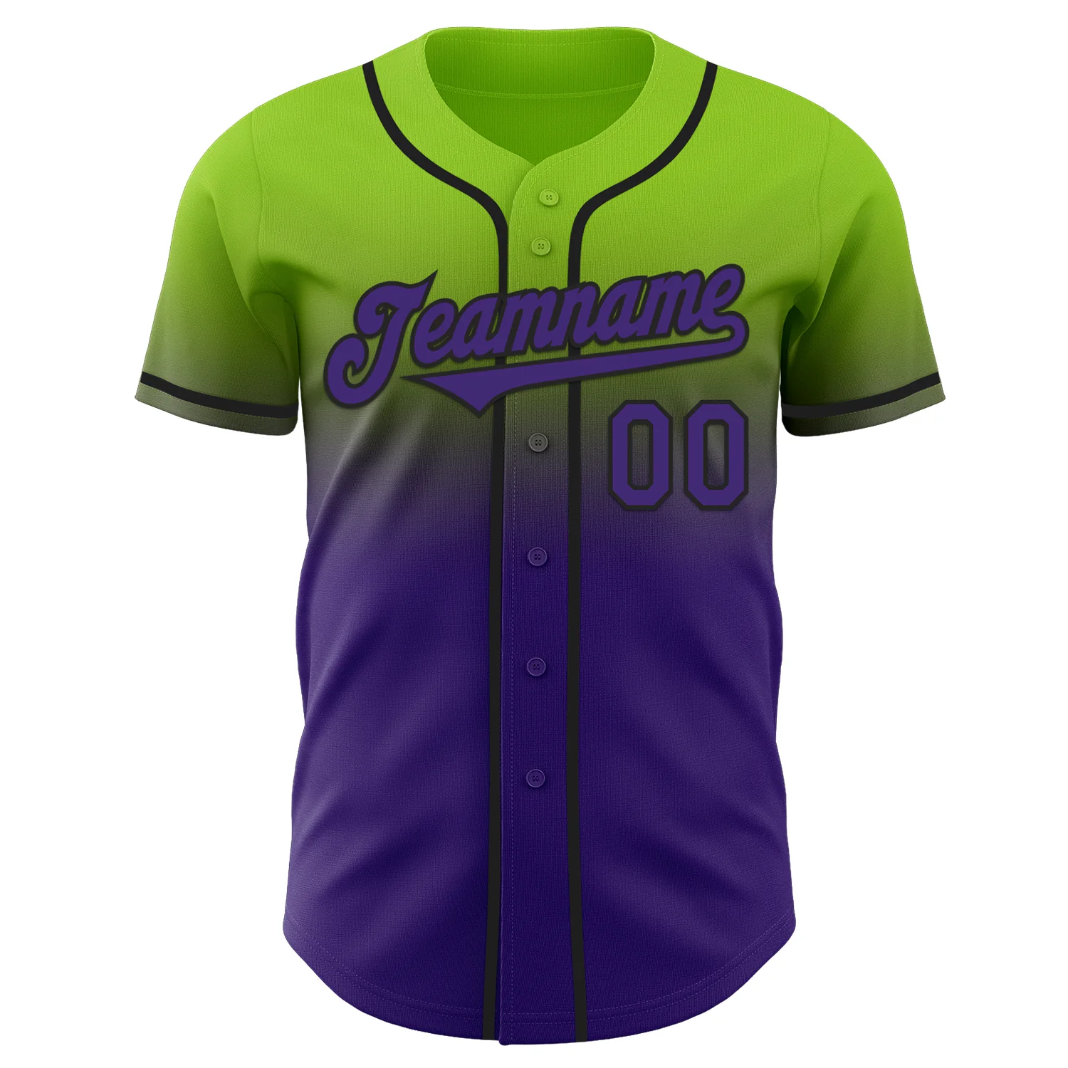 Custom Neon Green Purple-Black Authentic Fade Fashion Baseball Jersey - Image 2