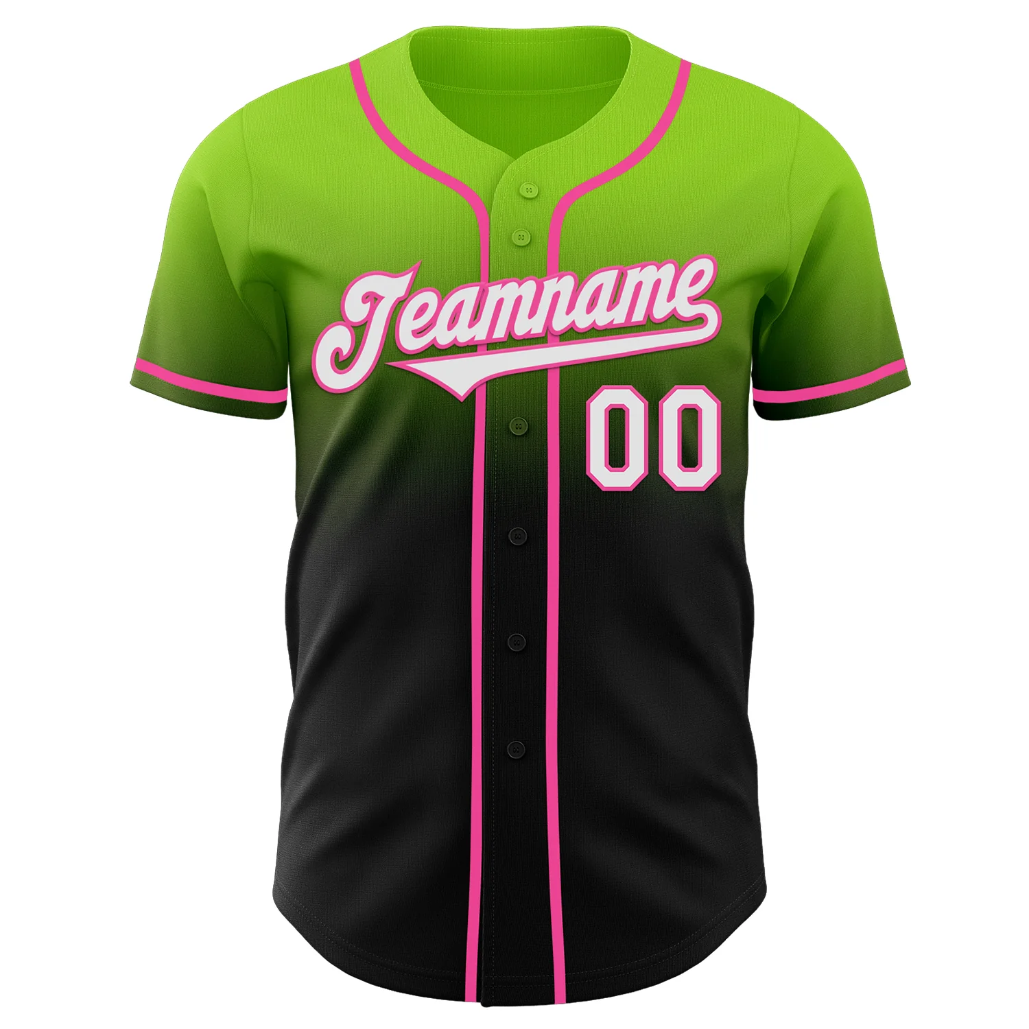 Custom Neon Green Black-Pink Authentic Fade Fashion Baseball Jersey - Image 2