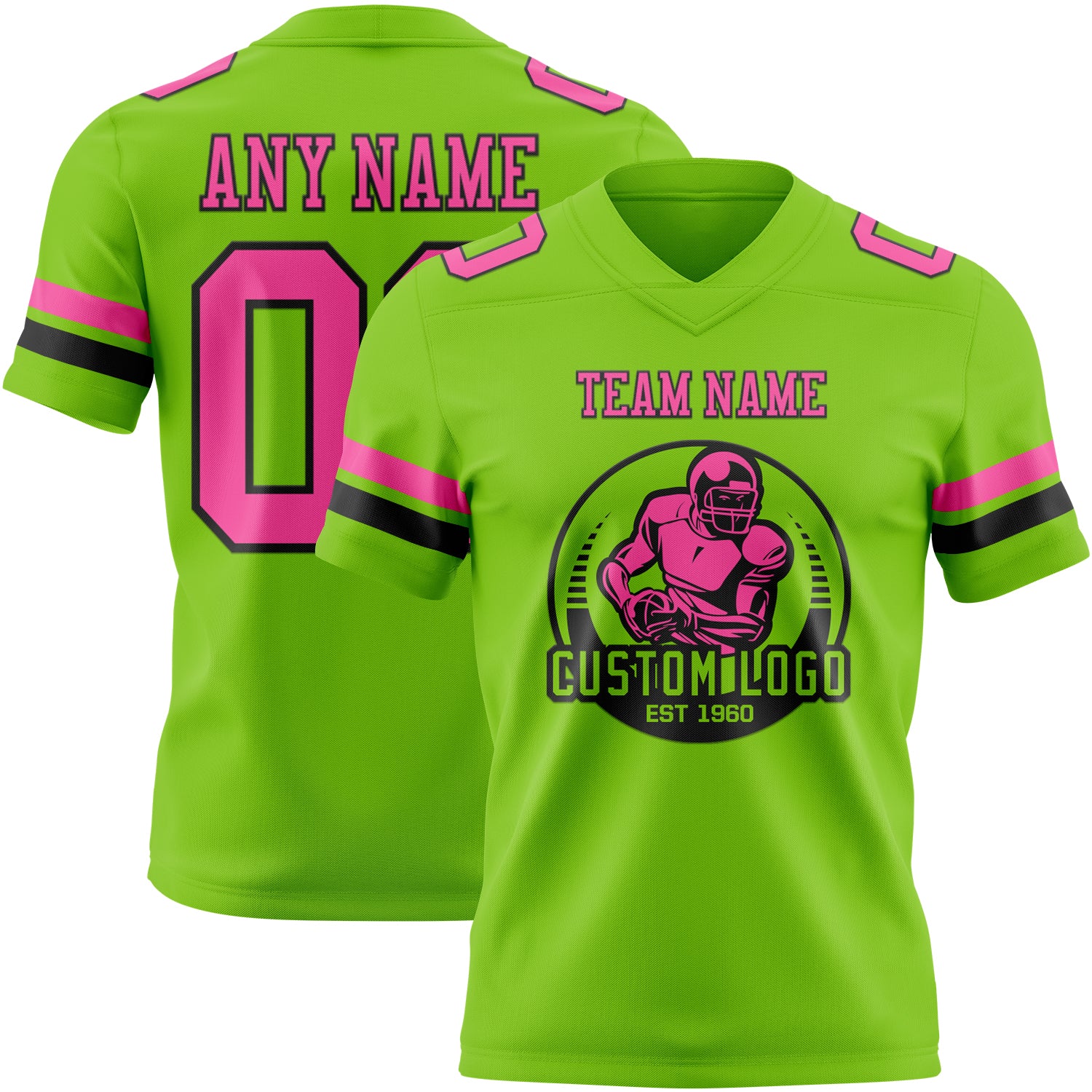 Custom Neon Green Pink-Black Authentic Football Jersey - Image 2