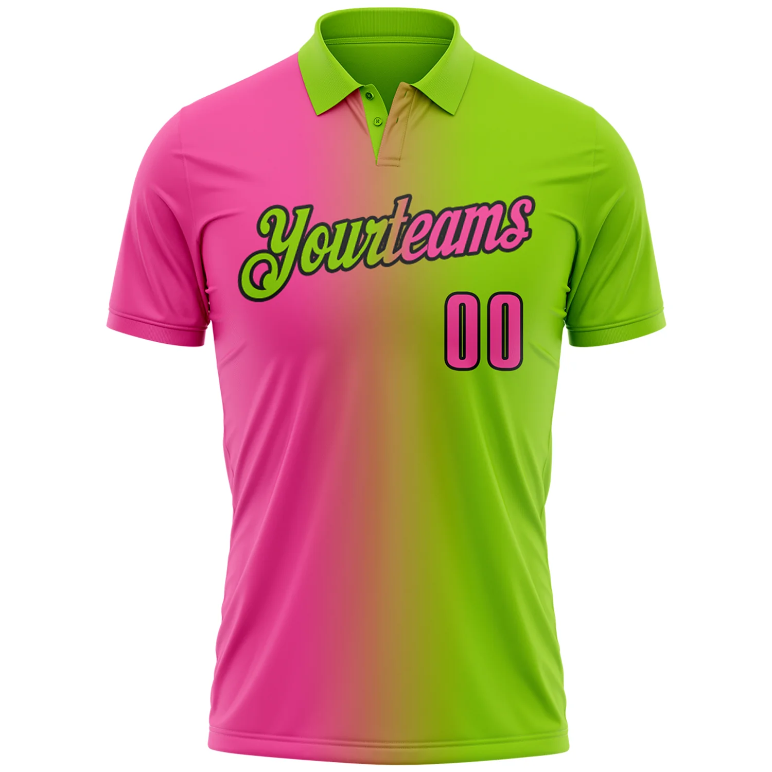 Custom Neon Green Pink-Black 3D Gradient Fashion Performance Polo Shirt - Image 2