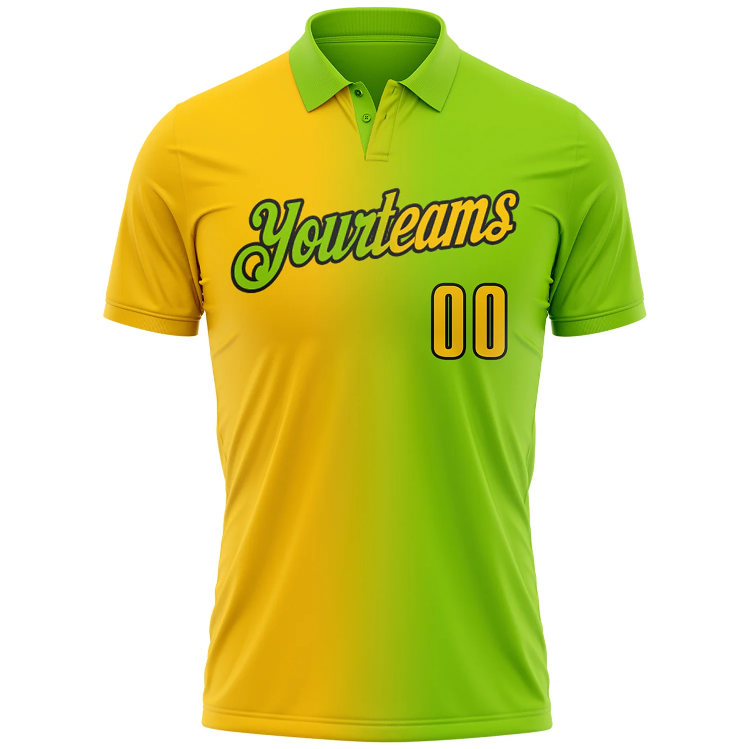 Custom Neon Green Yellow-Black 3D Gradient Fashion Performance Polo Shirt - Image 2