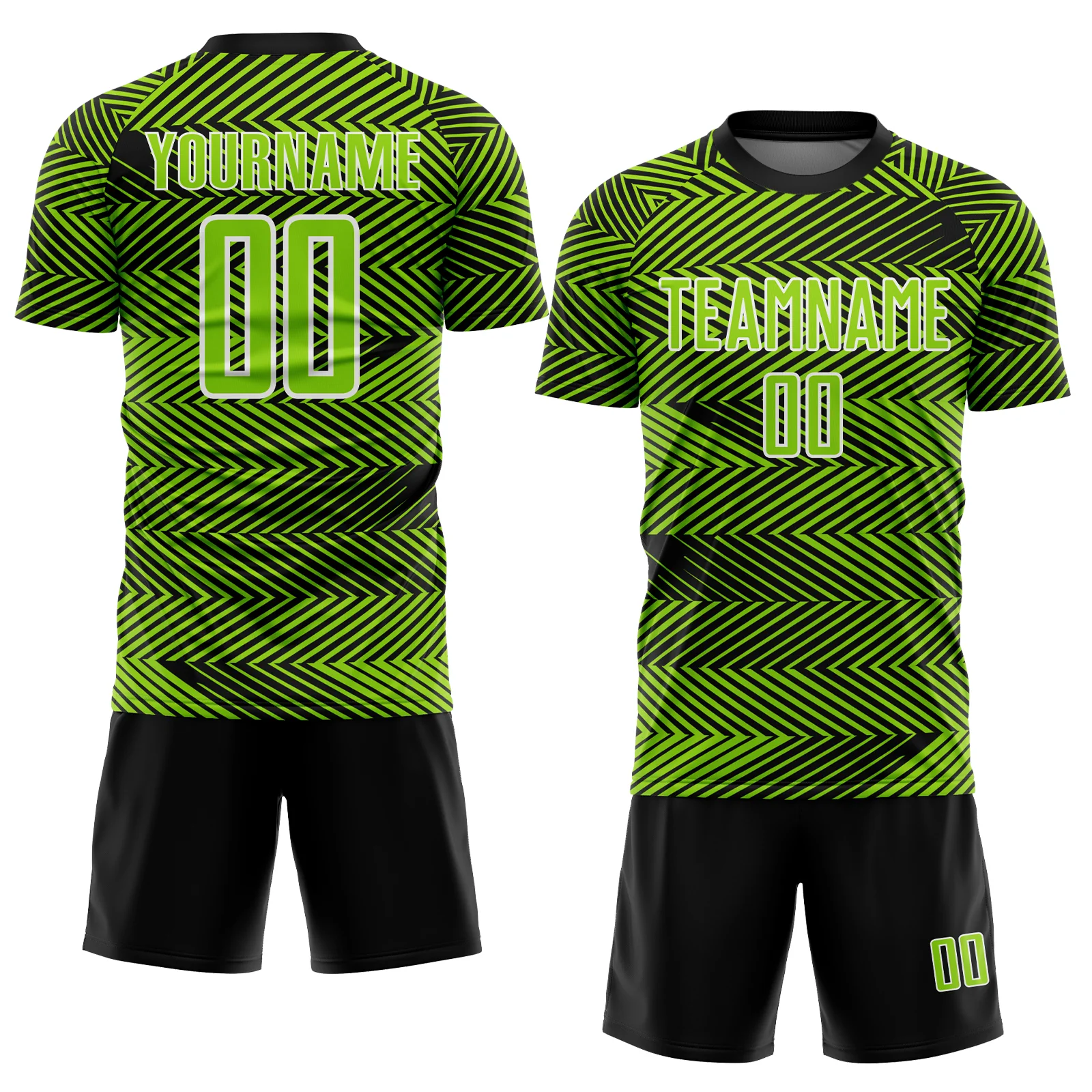Custom Neon Green Black-White Line Sublimation Soccer Uniform Jersey - Image 2