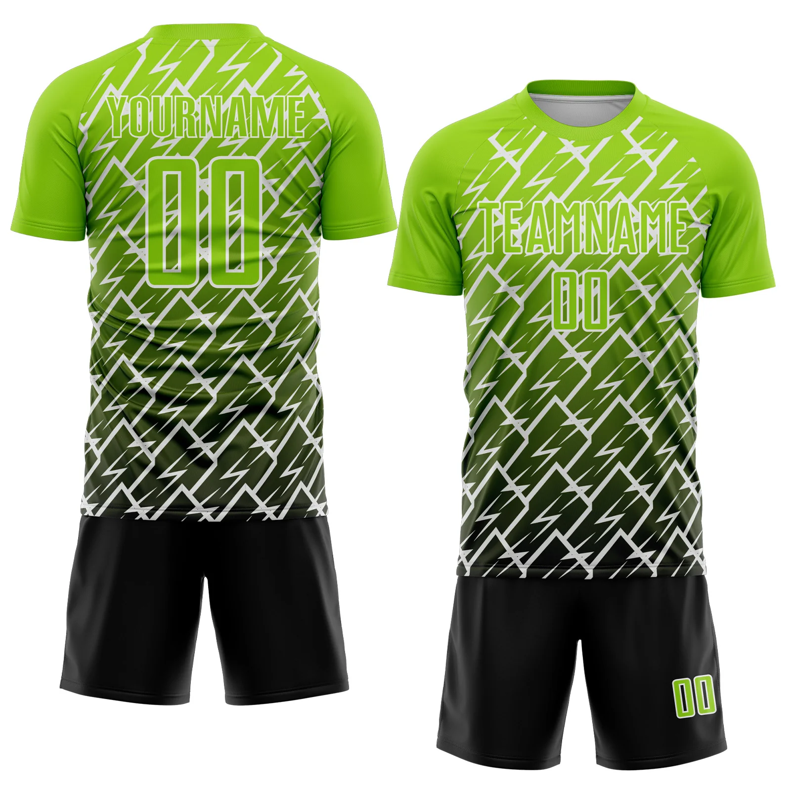 Custom Neon Green Black-White Lightning Sports Sublimation Soccer Uniform Jersey - Image 2