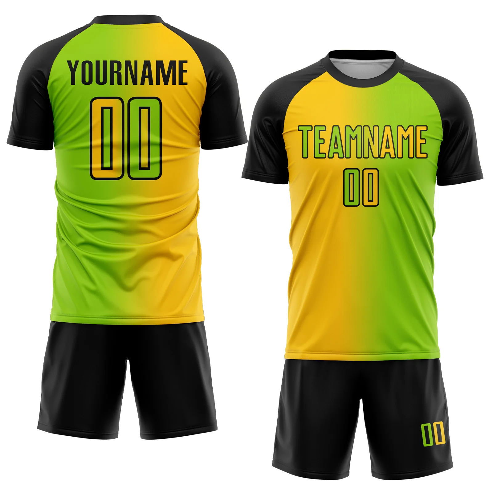 Custom Neon Green Yellow-Black Sublimation Gradient Fashion Soccer Uniform Jersey - Image 2