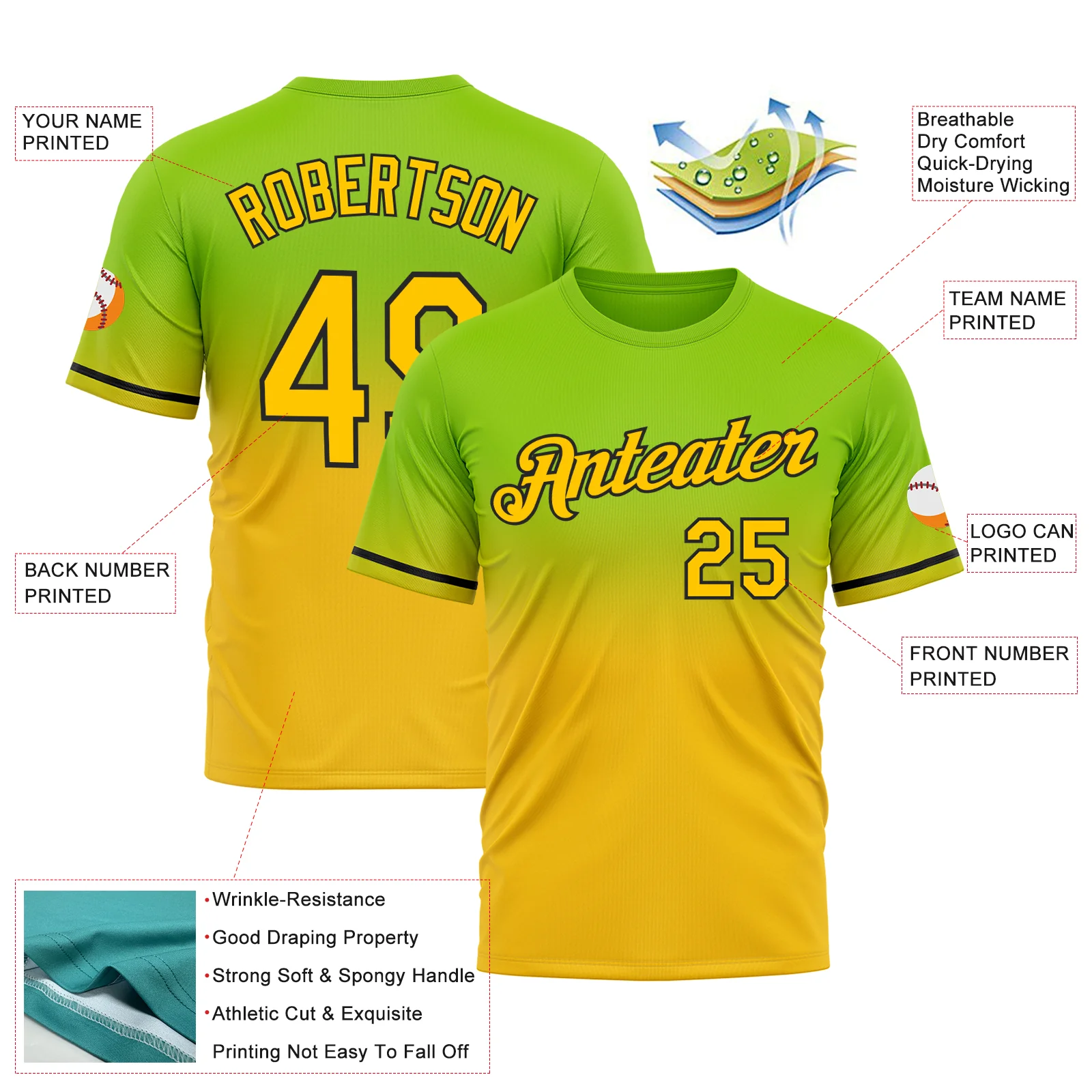 Custom Neon Green Yellow-Black Fade Fashion Performance T-Shirt - Image 3
