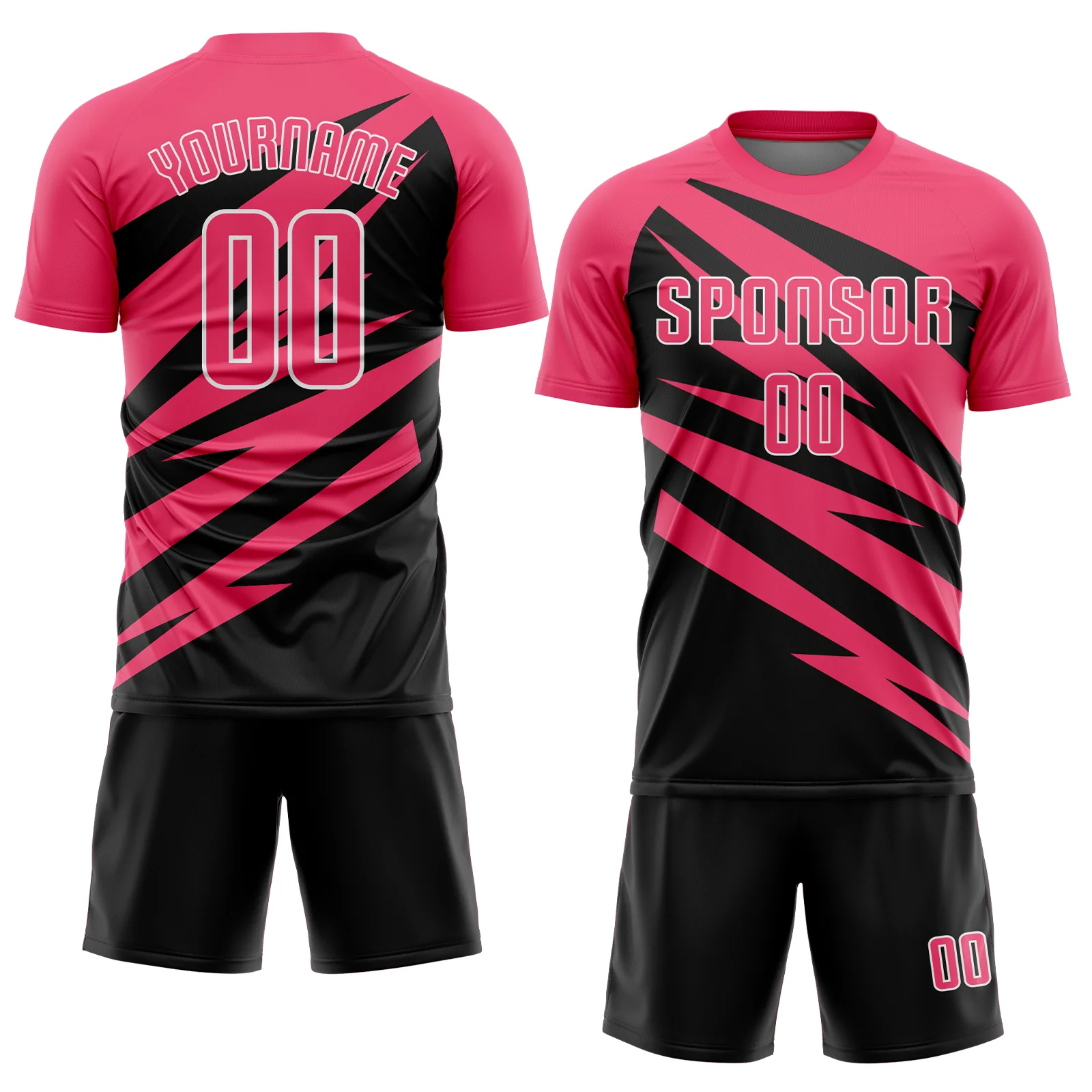 Custom Neon Pink Black-White Abstract Line Sports Sublimation Soccer Uniform Jersey - Image 2